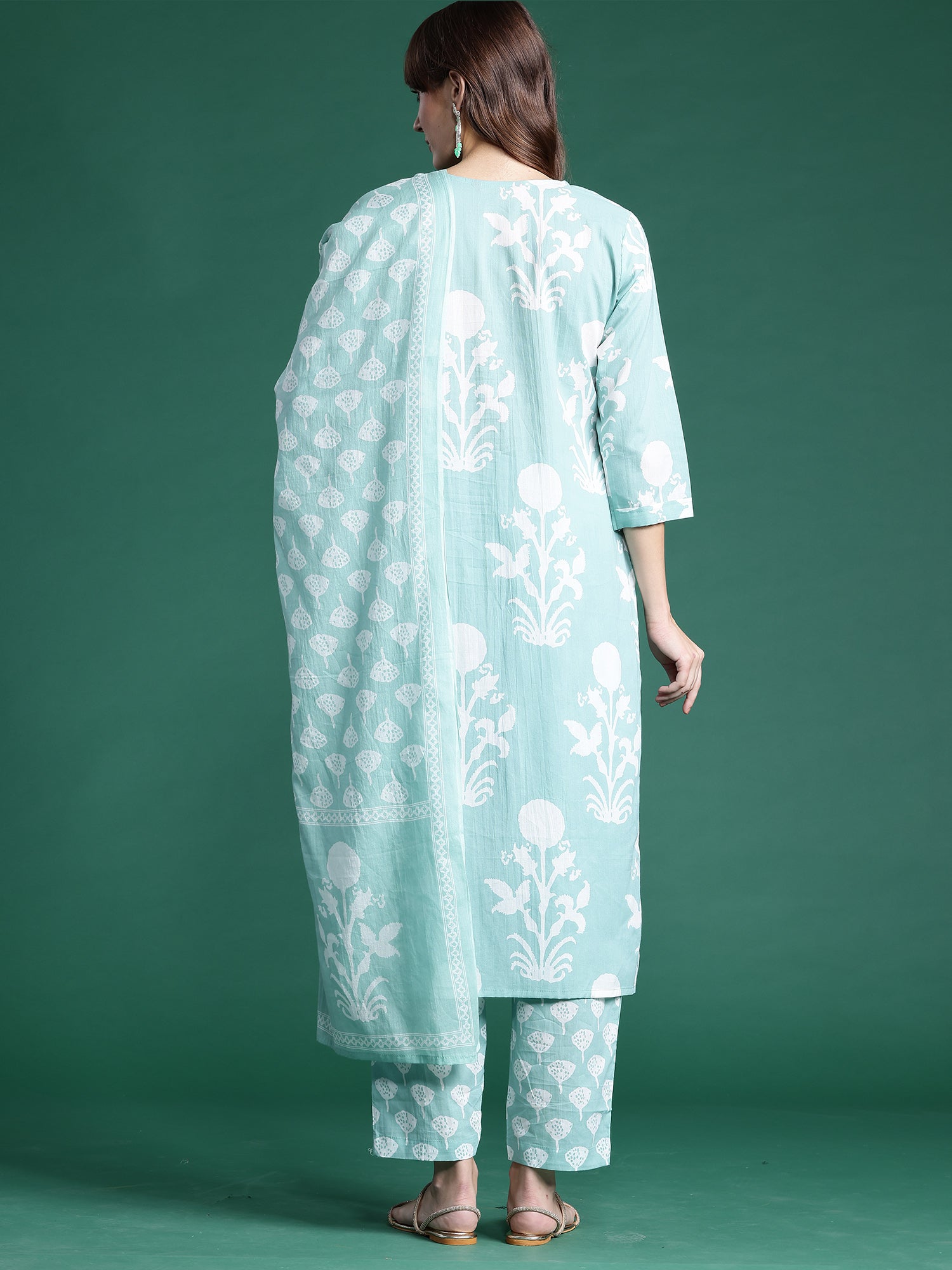 Women's Sea Green Pure Cotton Kurta Set - Taantav