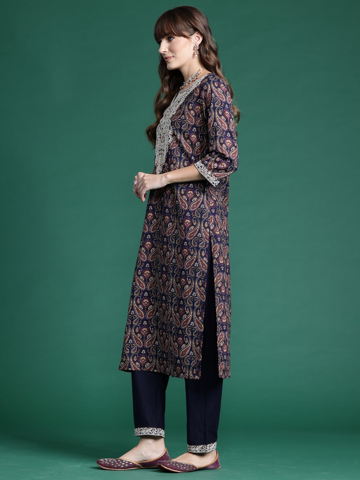 Women's Navy Blue Pure Cotton Kurta Set - Taantav