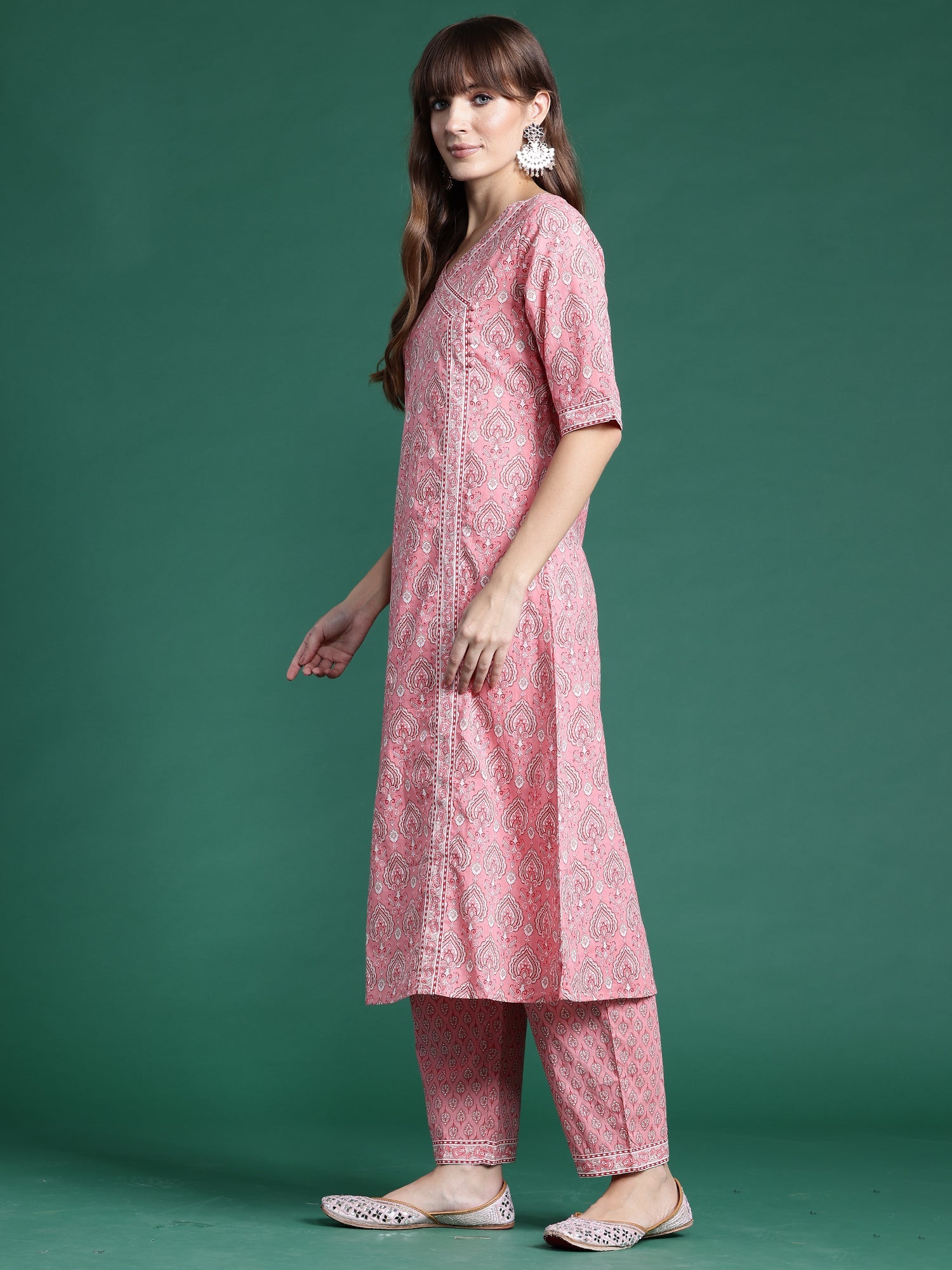 Women's Pink Pure Cotton Kurta Set - Taantav