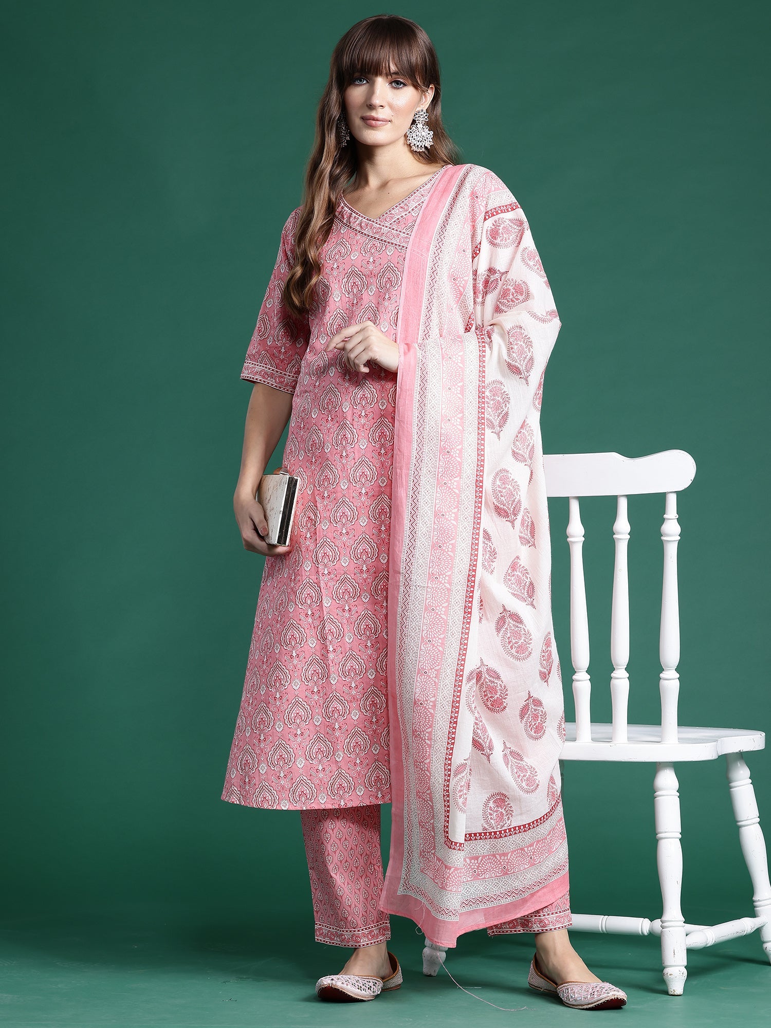 Women's Pink Pure Cotton Kurta Set - Taantav