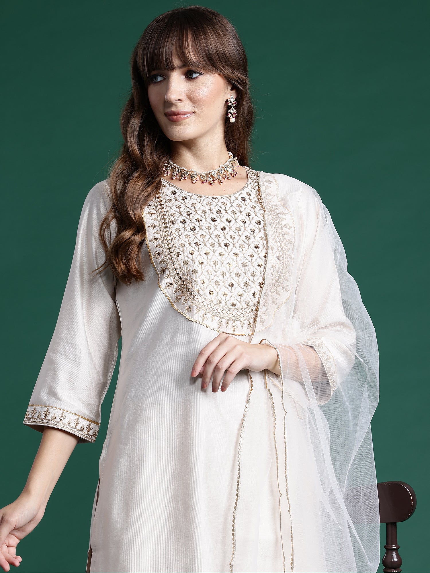 Women's Off White Liva Kurta Set - Taantav