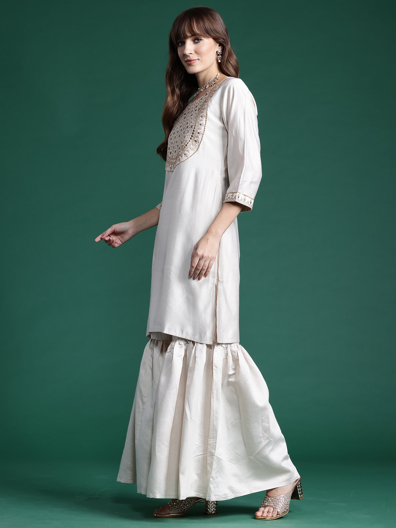 Women's Off White Liva Kurta Set - Taantav