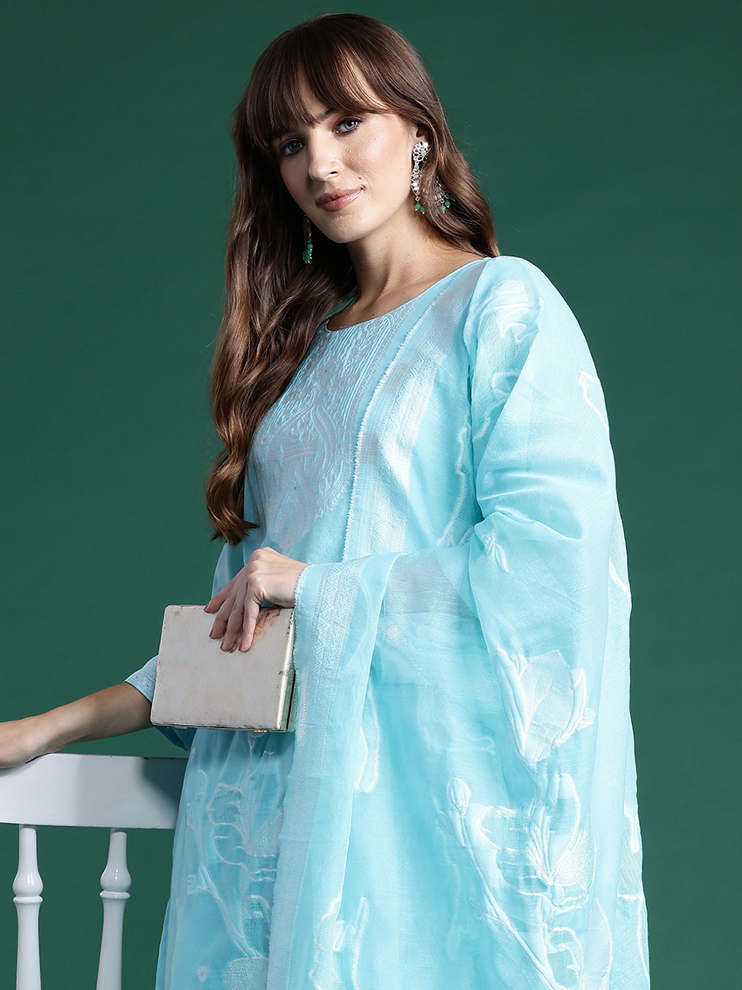 Women's Blue Silk Blend Kurta Set - Taantav