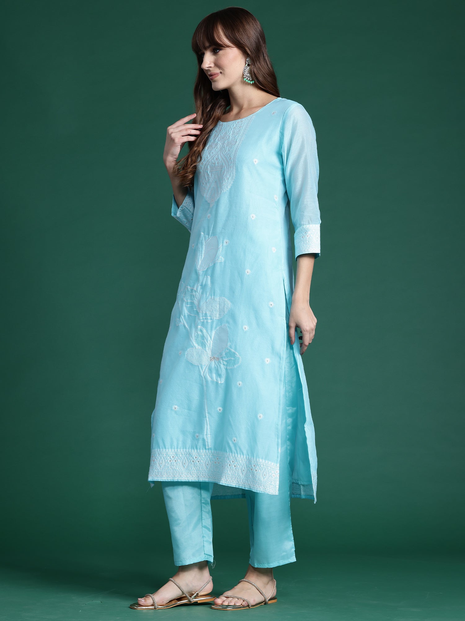 Women's Blue Silk Blend Kurta Set - Taantav