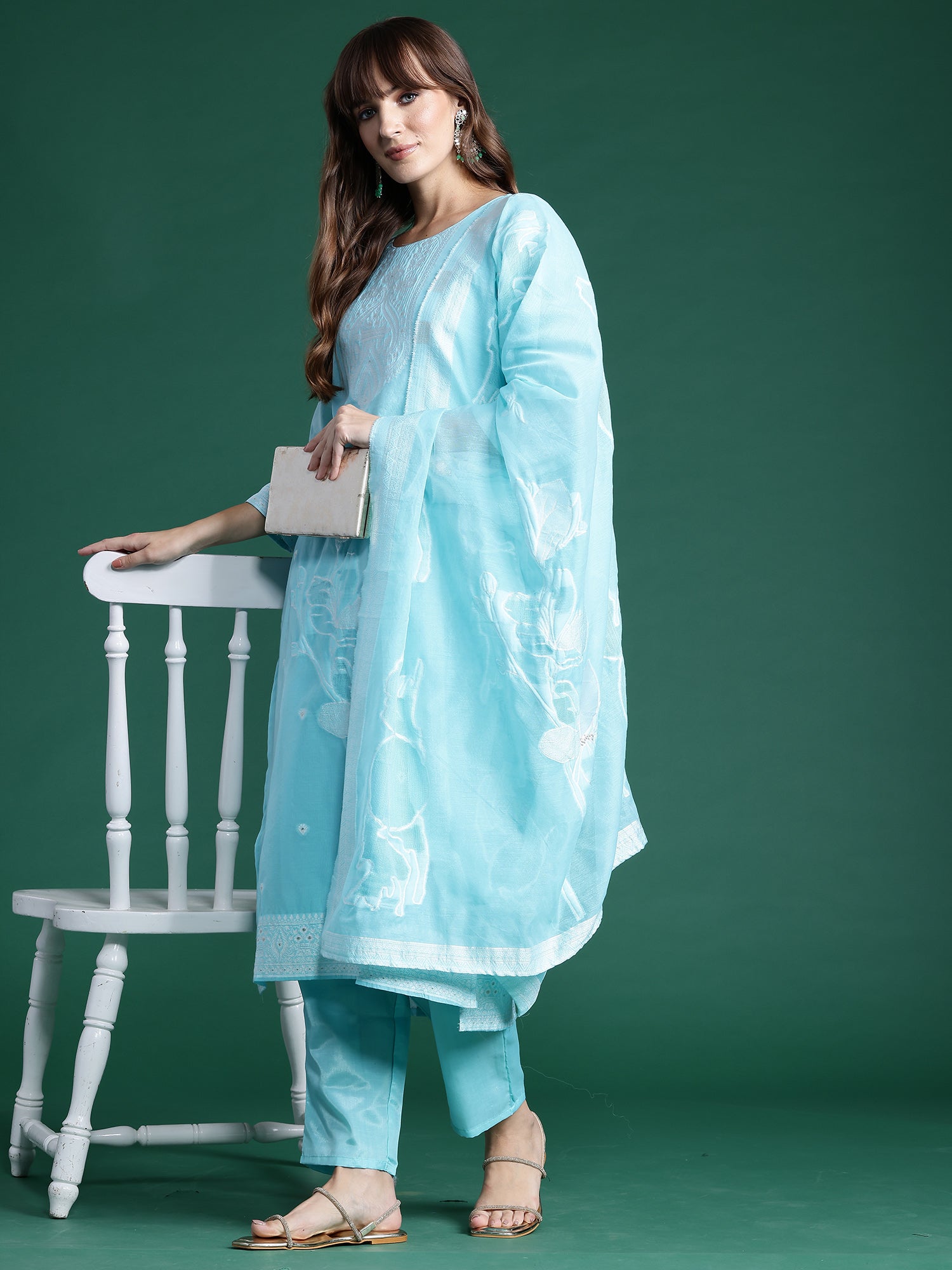 Women's Blue Silk Blend Kurta Set - Taantav