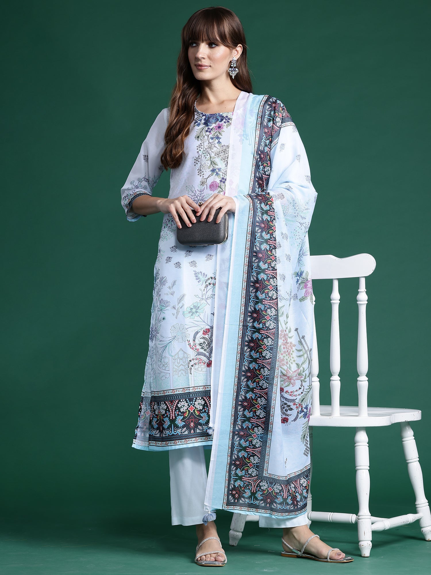 Women's Blue Silk Blend Kurta Set - Taantav