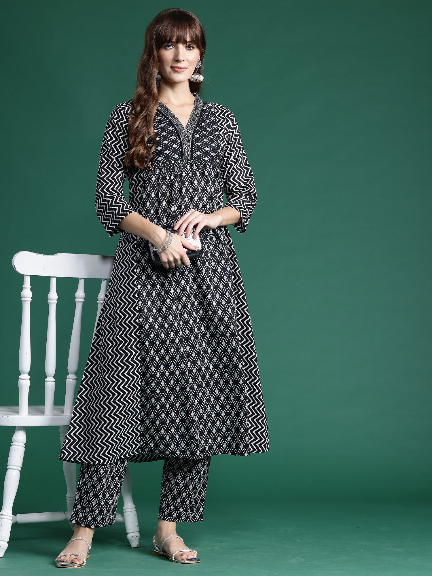 Women's Black Pure Cotton Kurta Set - Taantav