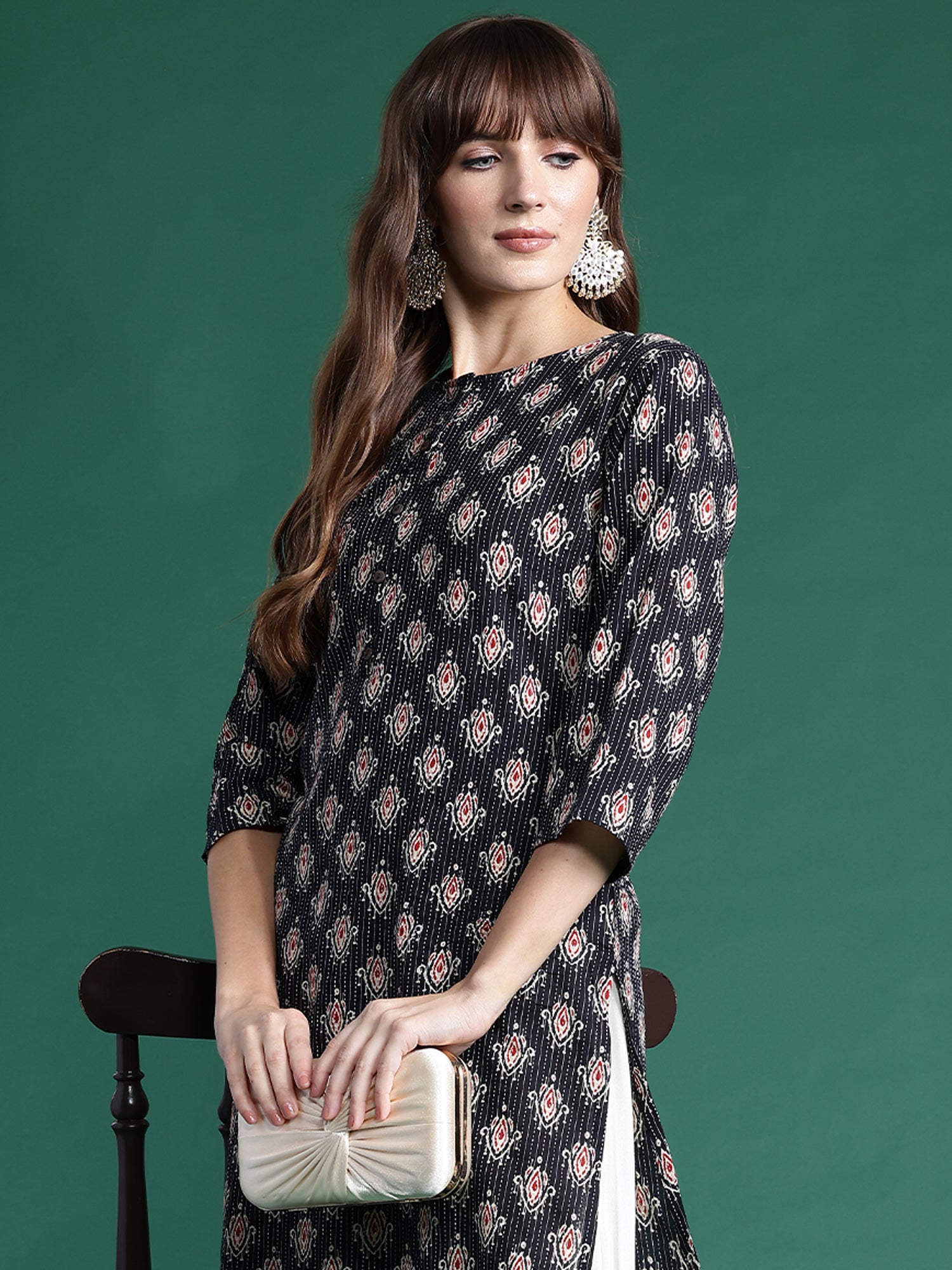 Women's Black Cotton Kurta - Taantav