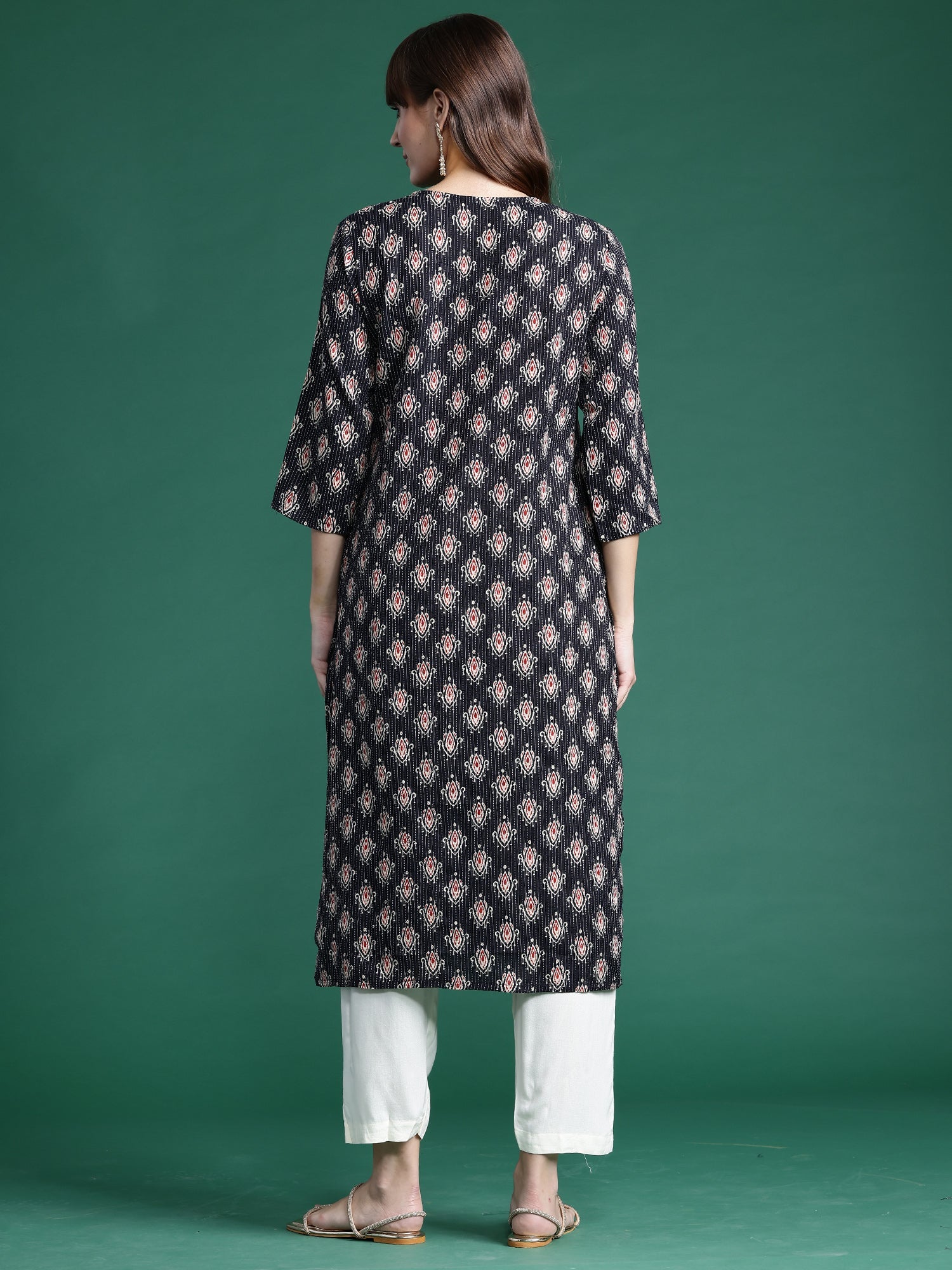 Women's Black Cotton Kurta - Taantav