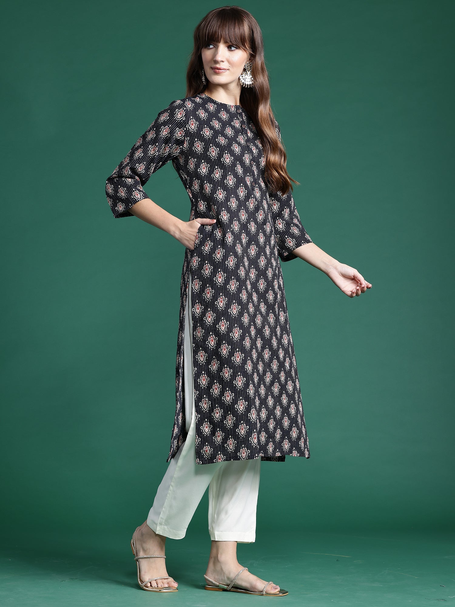 Women's Black Cotton Kurta - Taantav