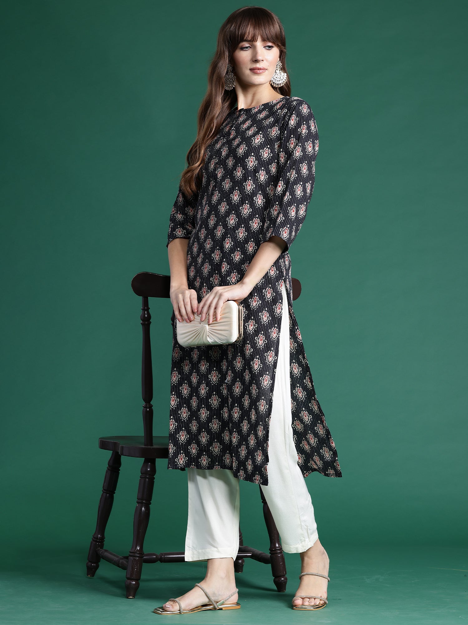 Women's Black Cotton Kurta - Taantav