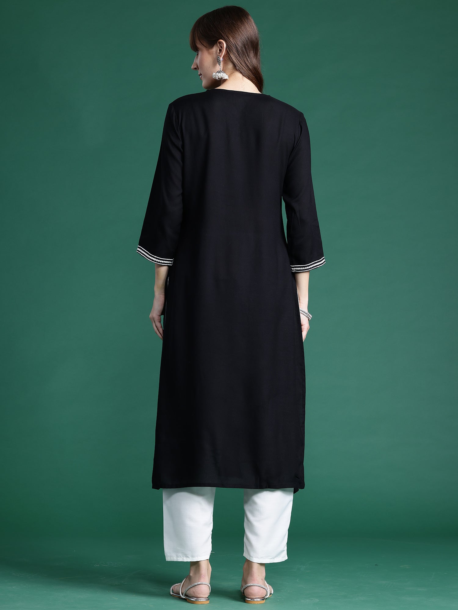 Women's Black Viscose Rayon Kurta - Taantav