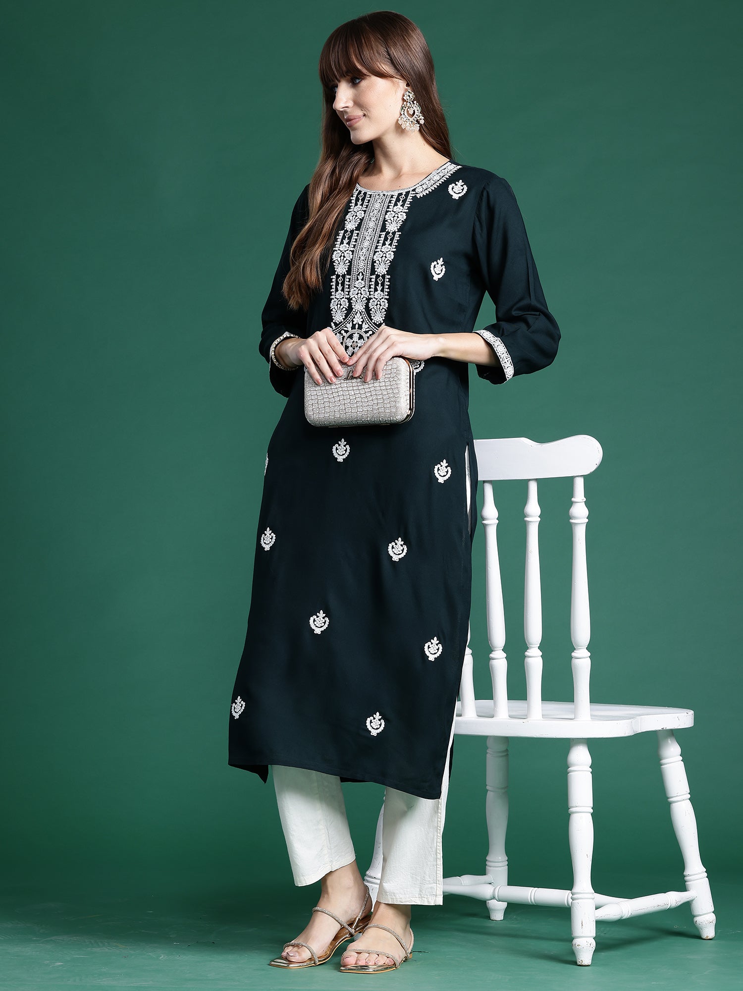 Women's Green Viscose Rayon Kurta - Taantav