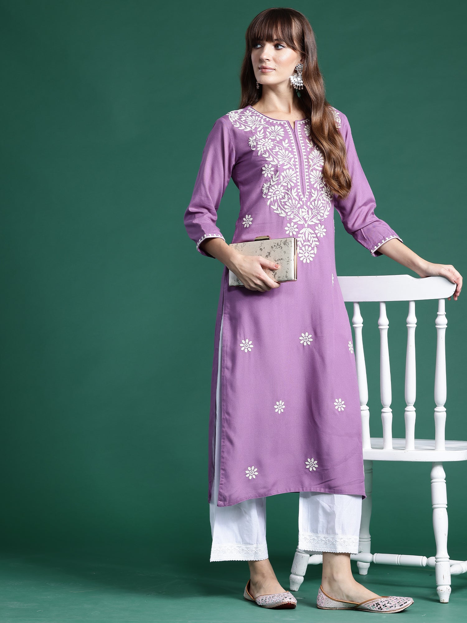 Women's Lavender Viscose Rayon Kurta - Taantav