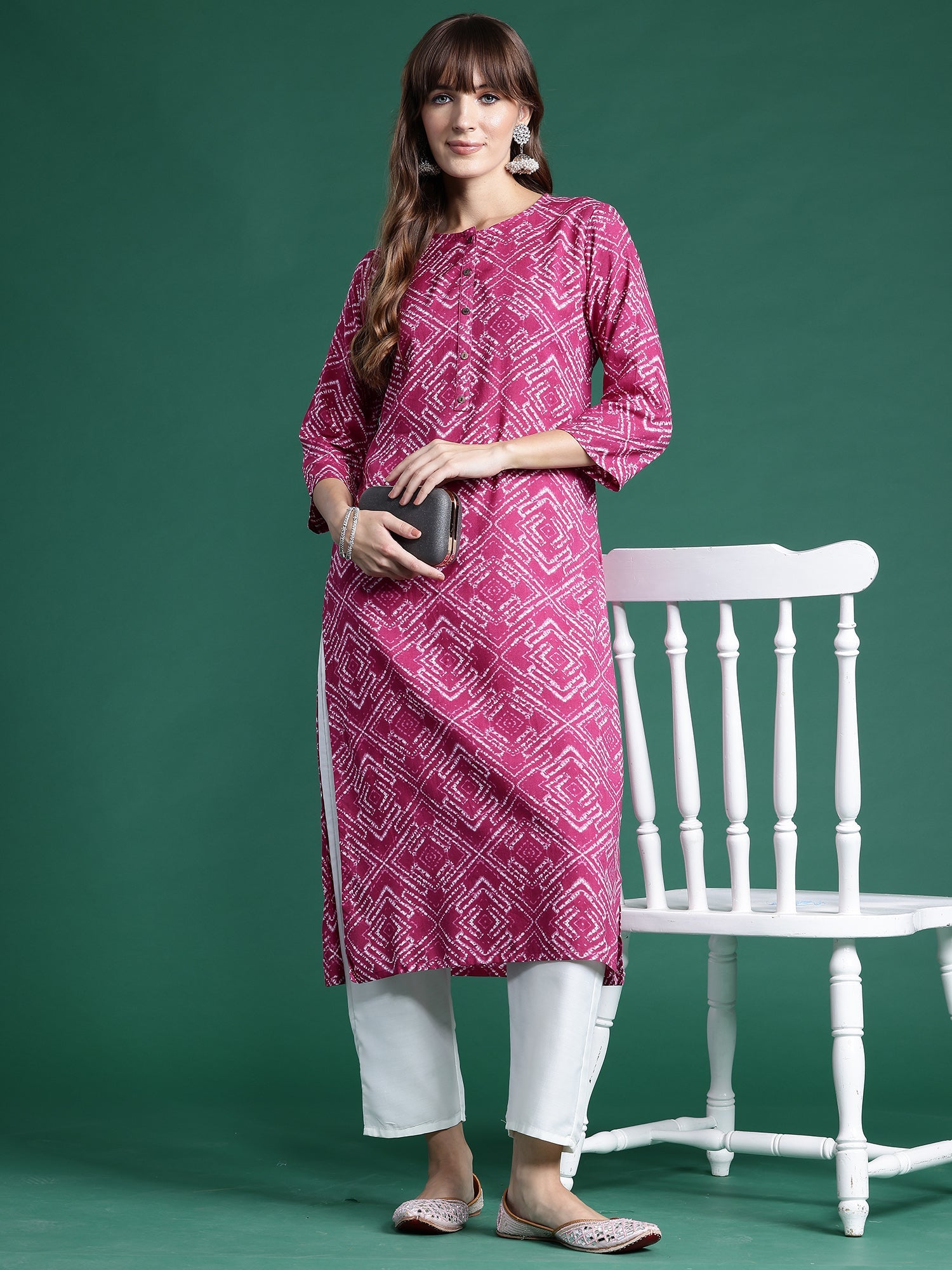 Women's Pink Viscose Rayon Kurta - Taantav