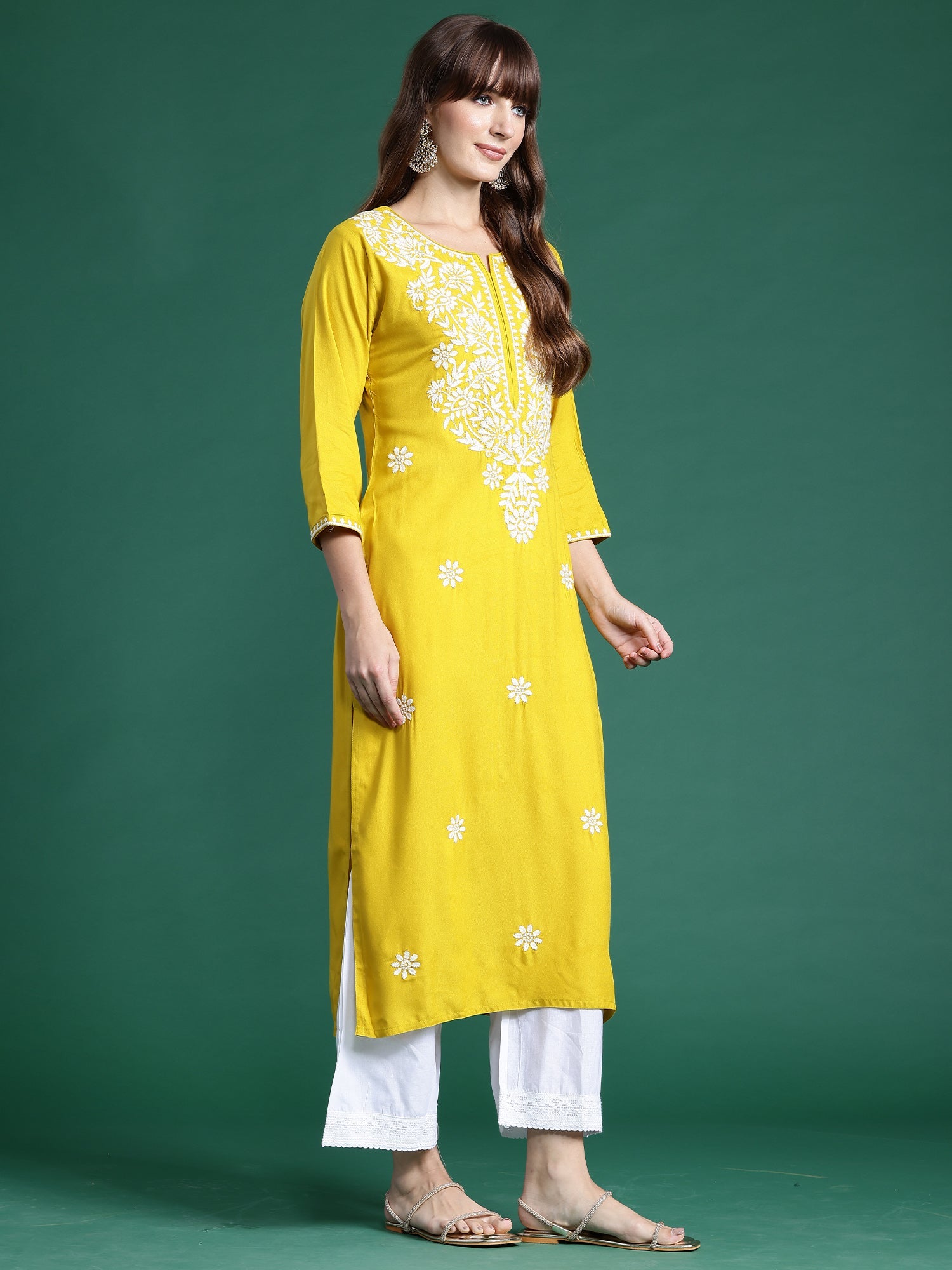 Women's Yellow Viscose Rayon Kurta - Taantav