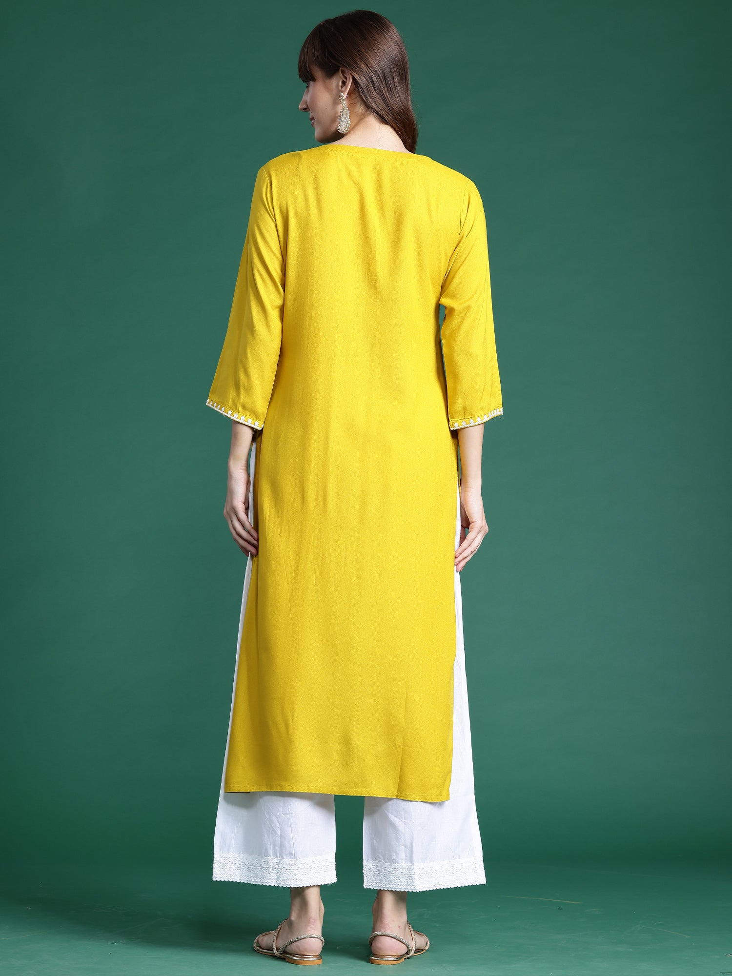 Women's Yellow Viscose Rayon Kurta - Taantav