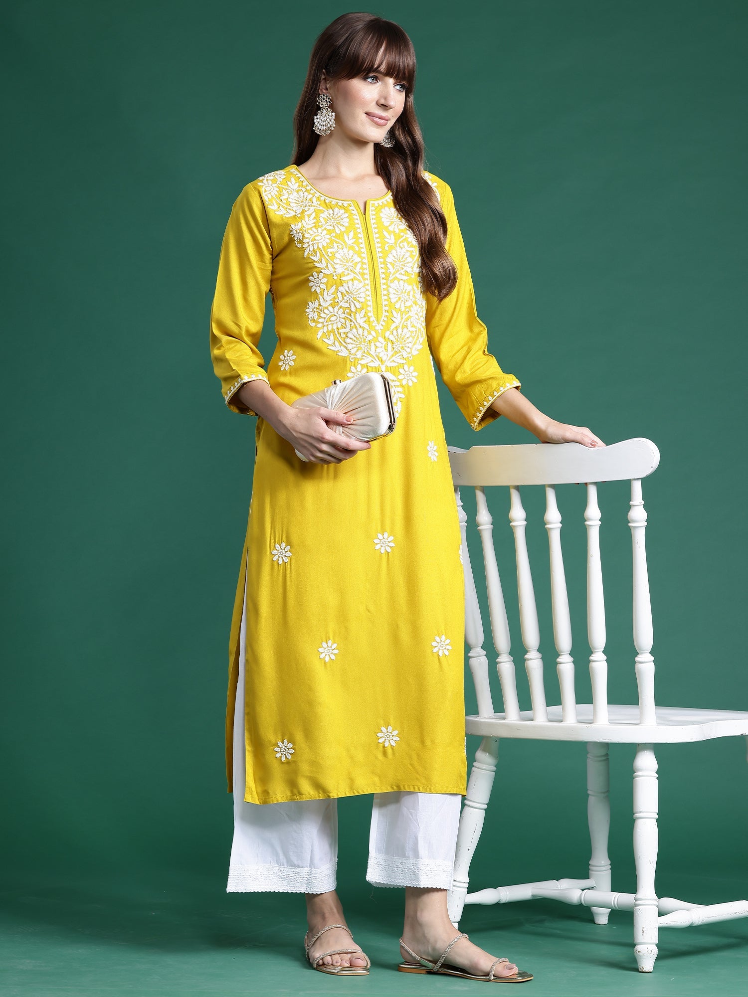 Women's Yellow Viscose Rayon Kurta - Taantav