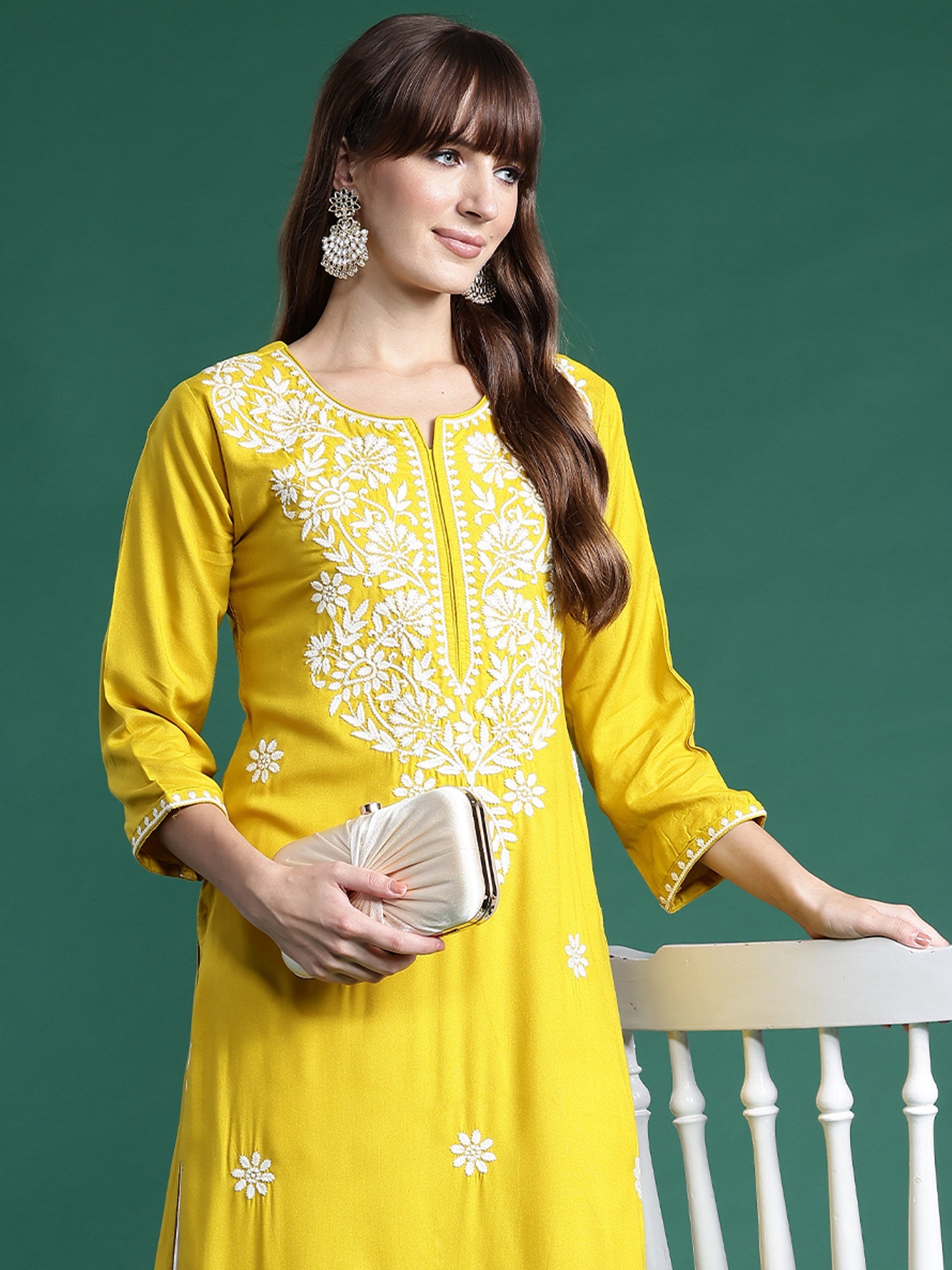 Women's Yellow Viscose Rayon Kurta - Taantav