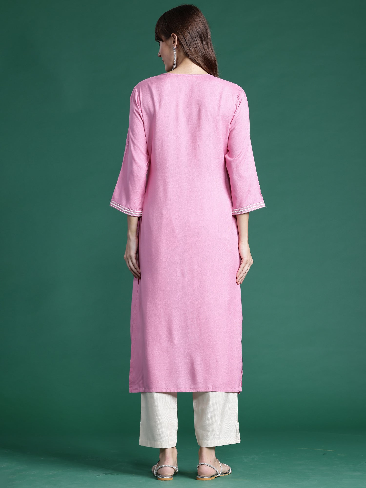 Women's Pink Viscose Rayon Kurta - Taantav