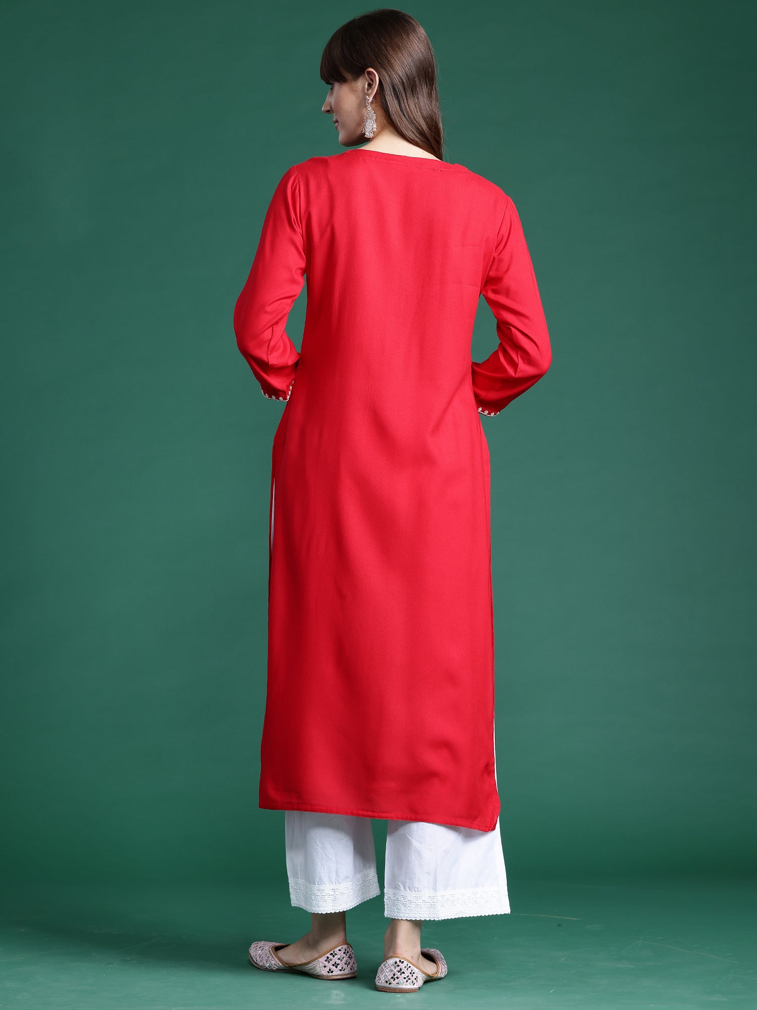 Women's Red Viscose Rayon Kurta - Taantav