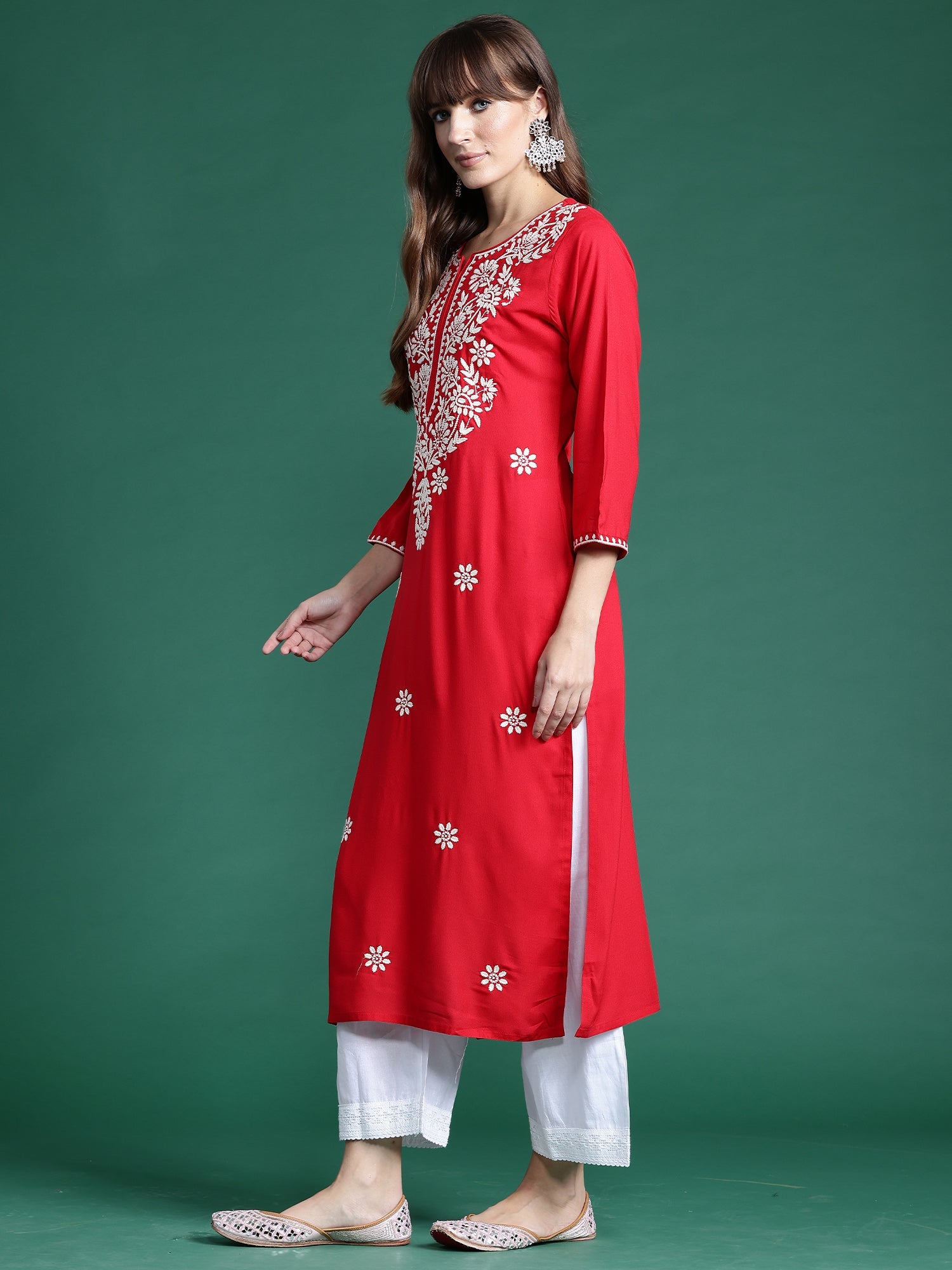 Women's Red Viscose Rayon Kurta - Taantav