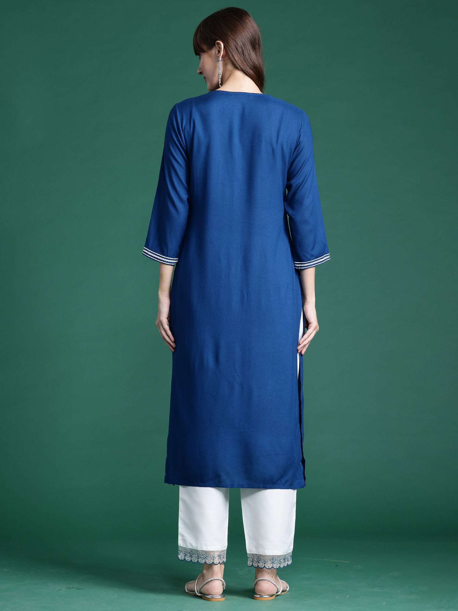 Women's Teal Viscose Rayon Kurta - Taantav