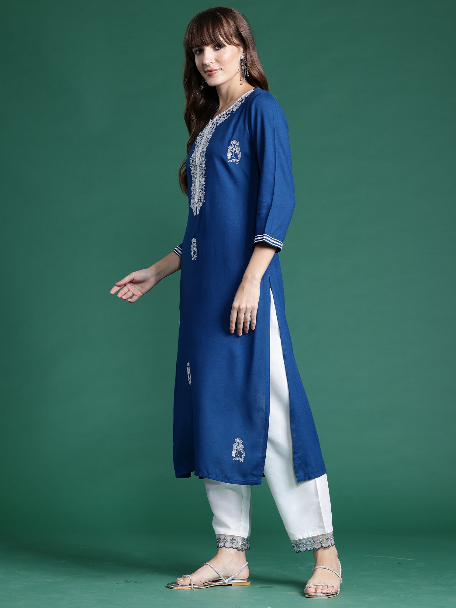 Women's Teal Viscose Rayon Kurta - Taantav