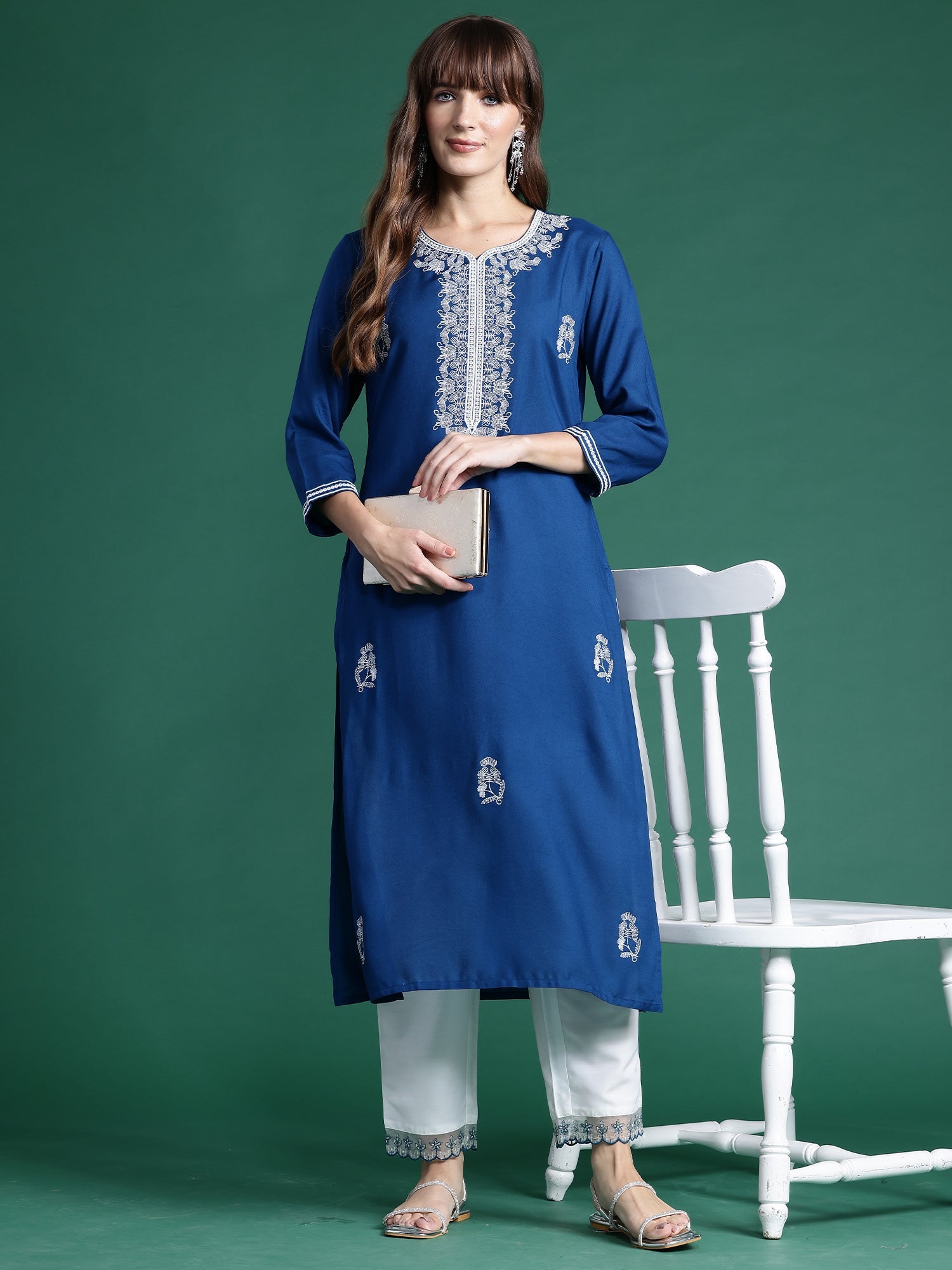 Women's Teal Viscose Rayon Kurta - Taantav