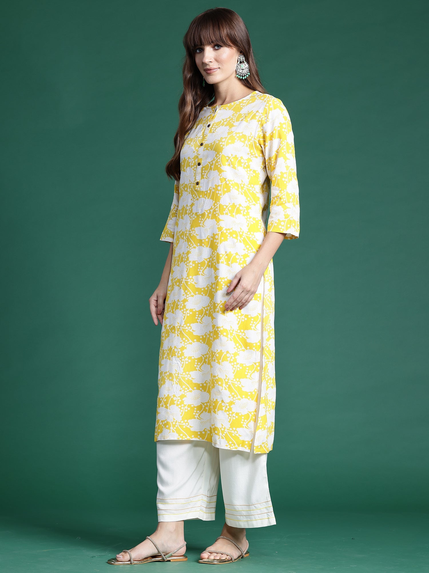 Women's Yellow Viscose Rayon Kurta - Taantav