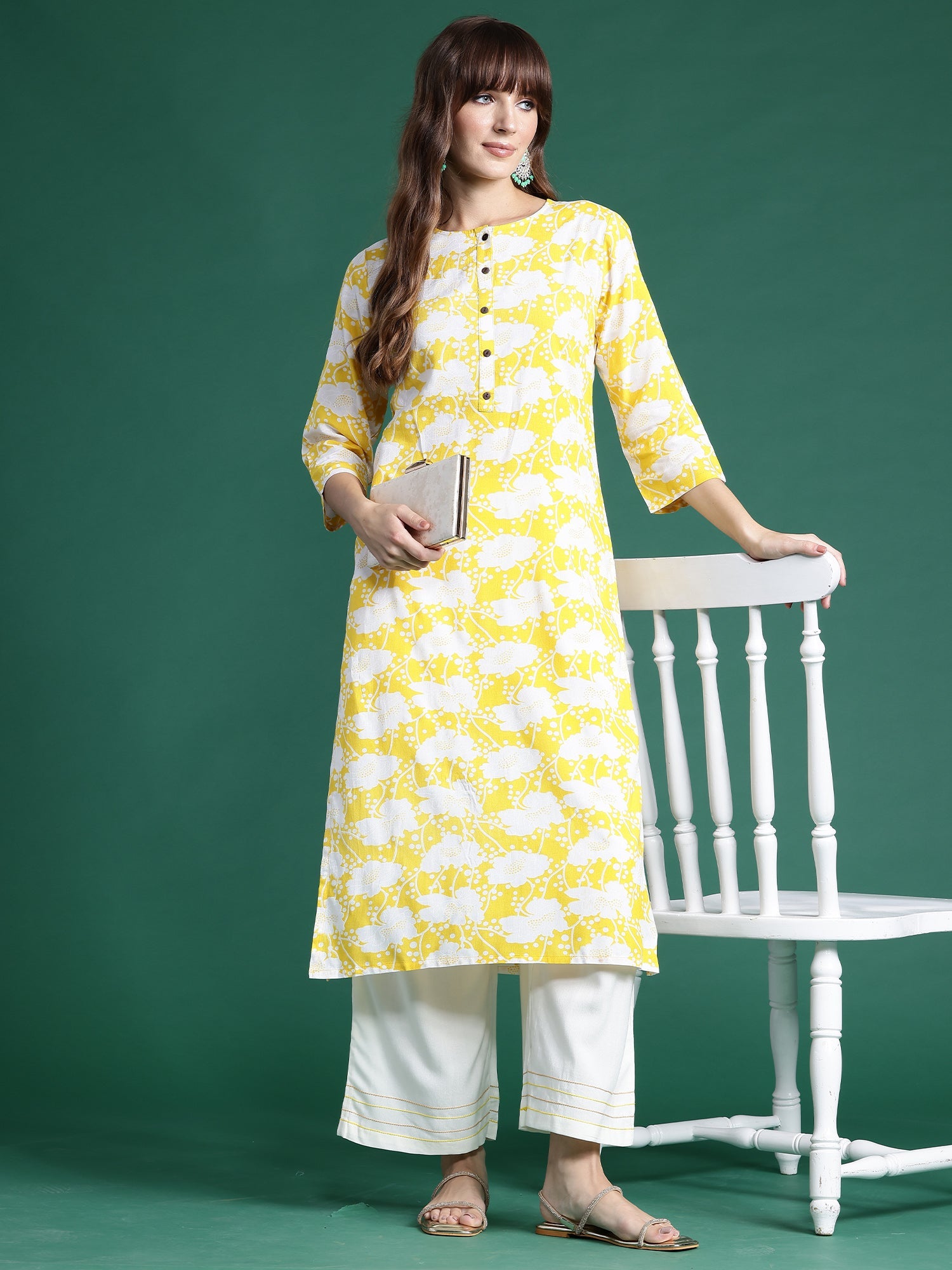 Women's Yellow Viscose Rayon Kurta - Taantav