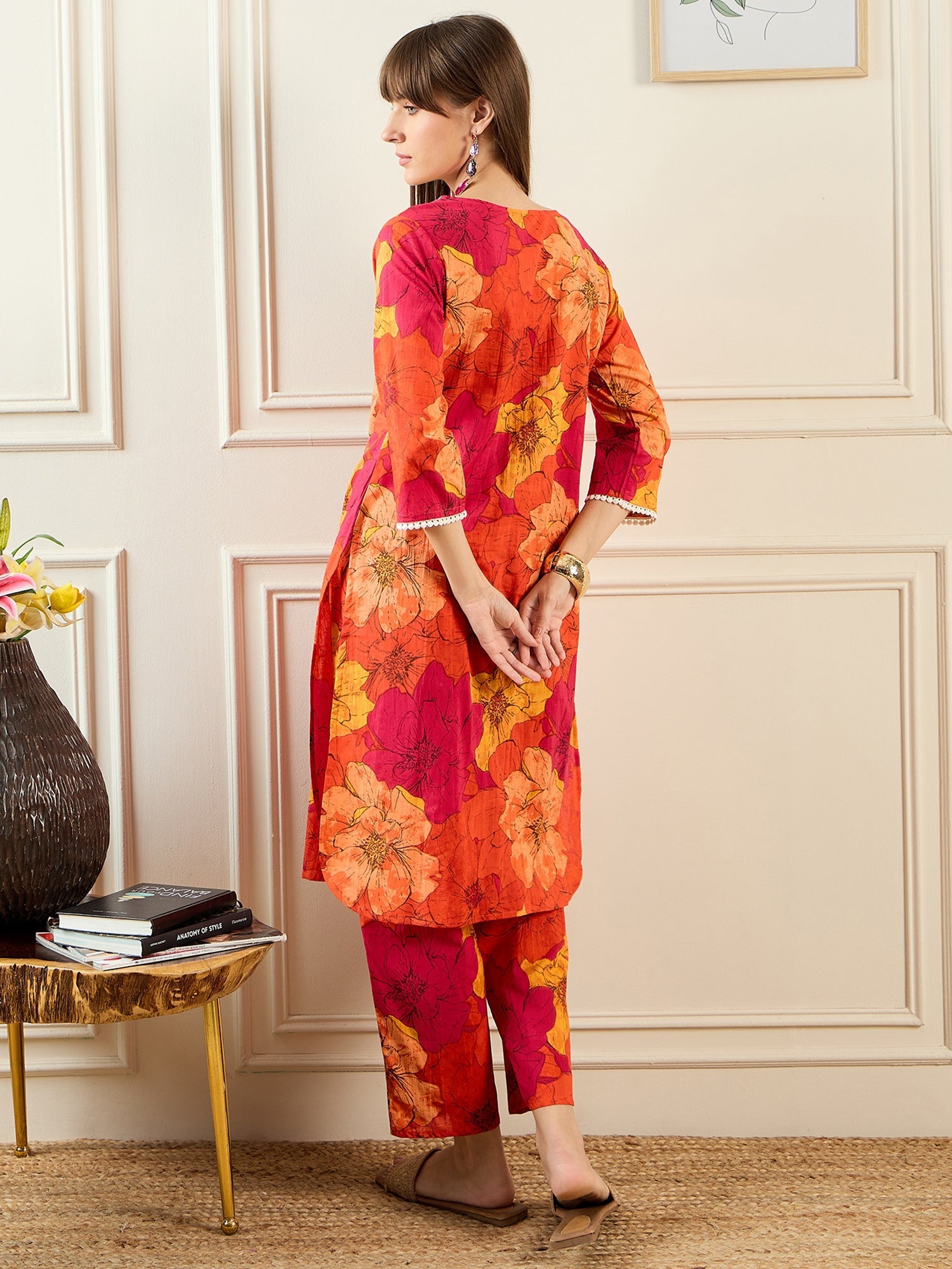 Women's Orange Pure Cotton Kurta Set - Taantav