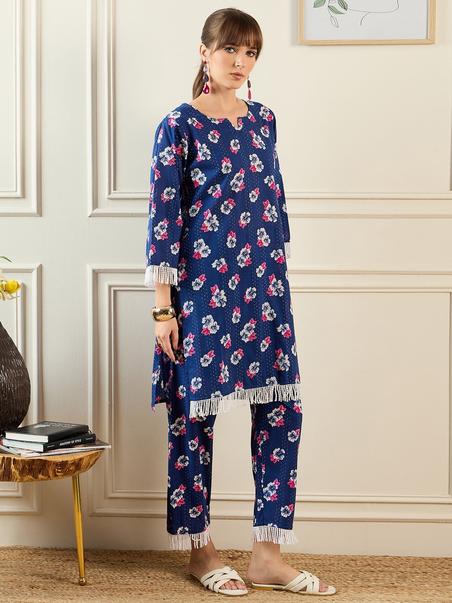 Women's Blue Pure Cotton Kurta Set - Taantav