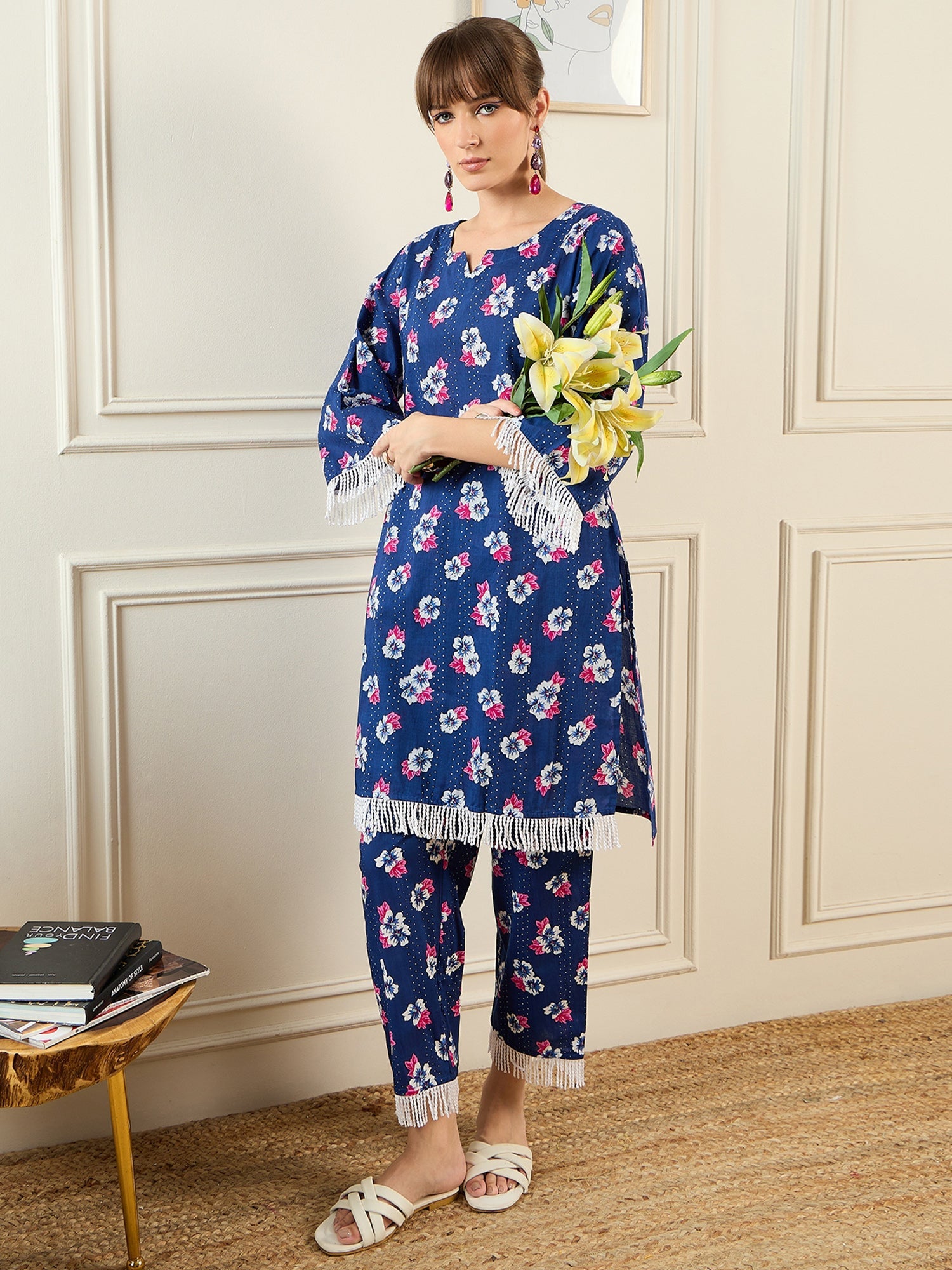 Women's Blue Pure Cotton Kurta Set - Taantav