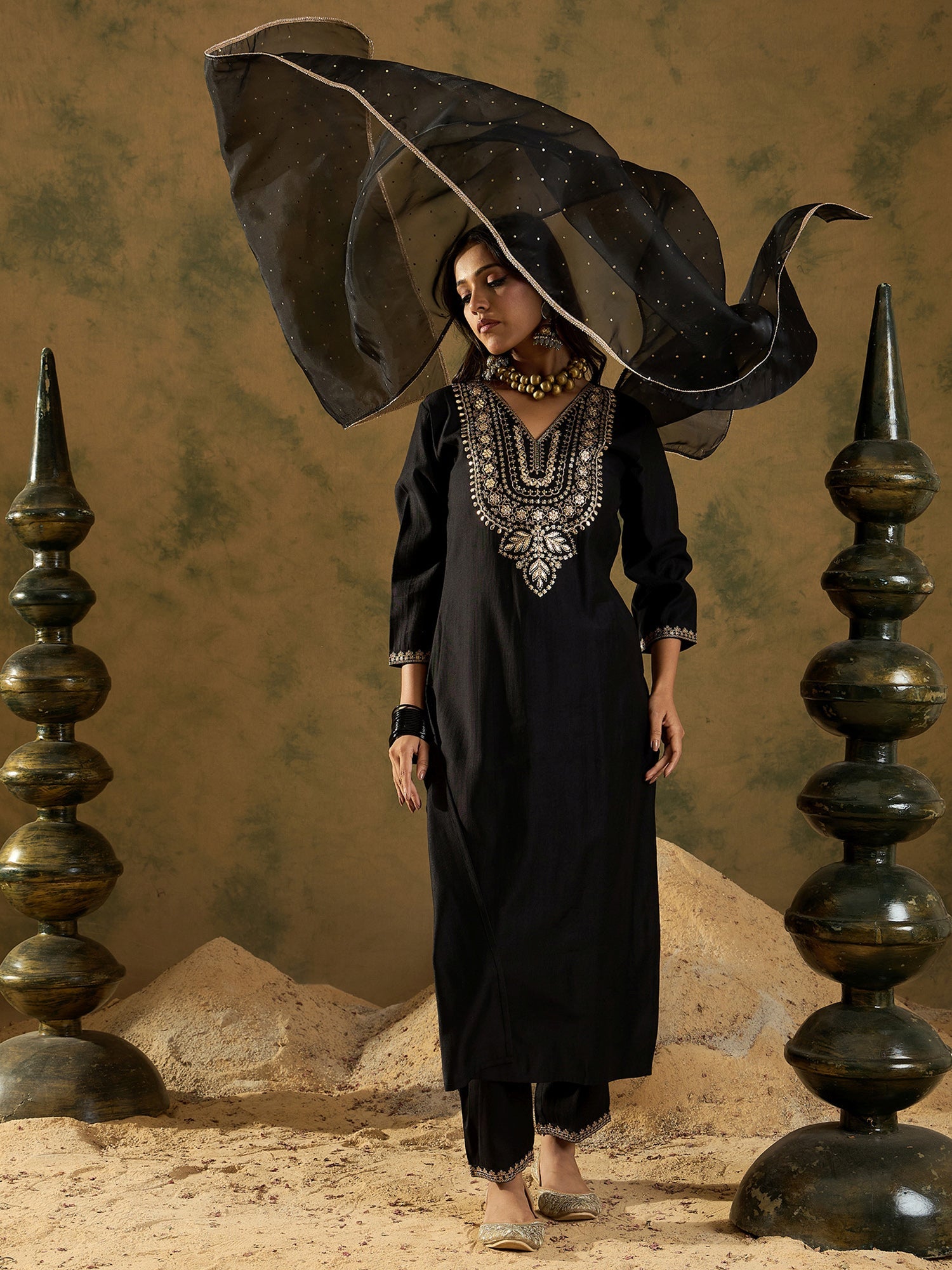 Women's Black Liva Kurta Set - Taantav