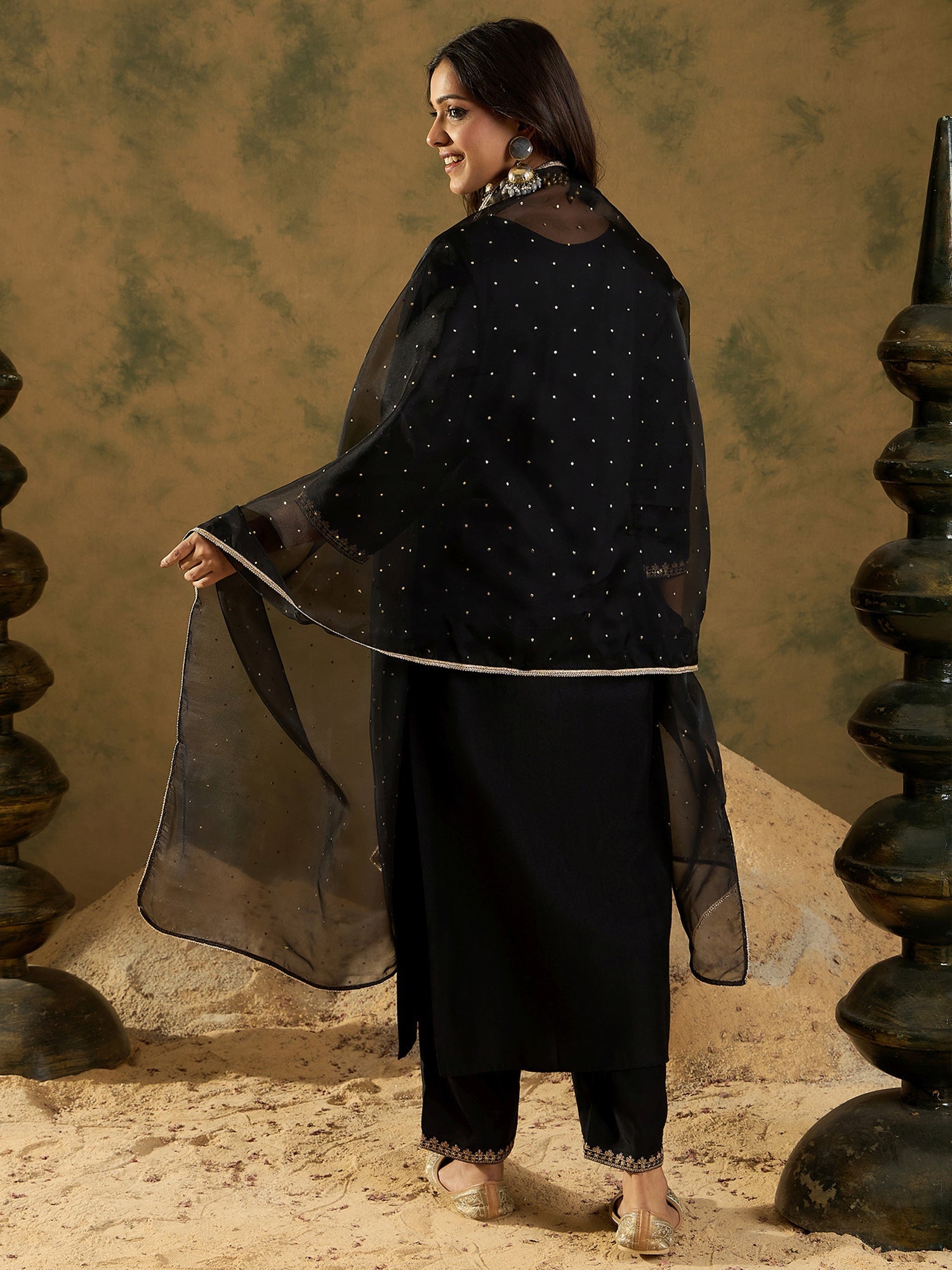 Women's Black Liva Kurta Set - Taantav