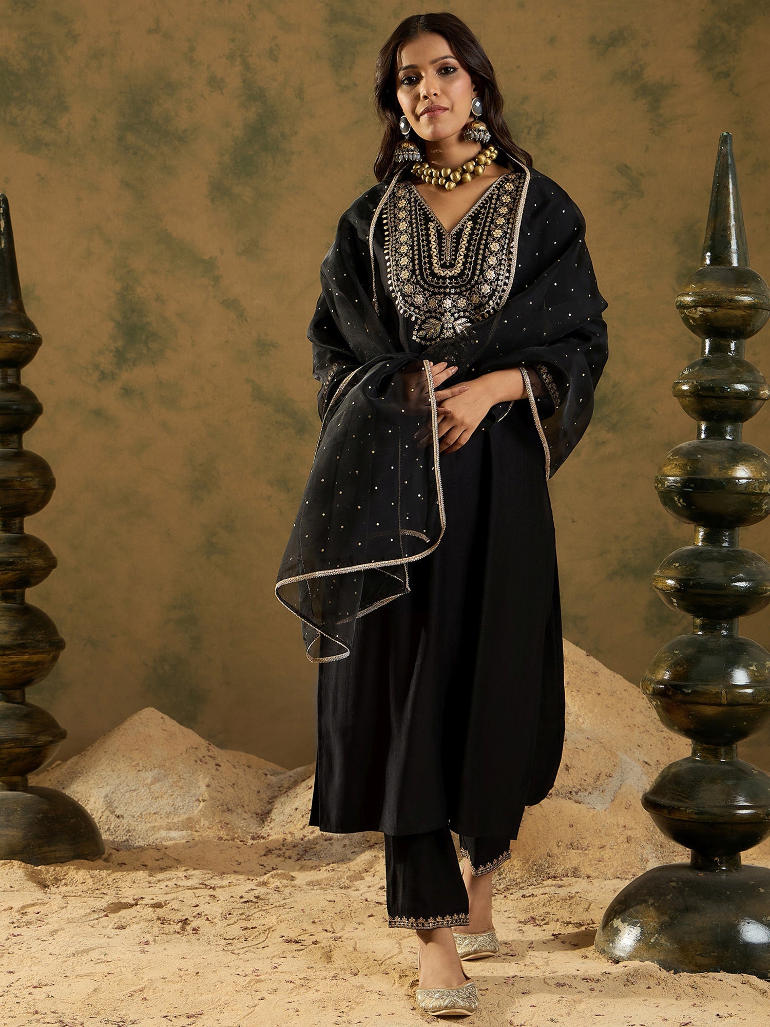 Women's Black Liva Kurta Set - Taantav