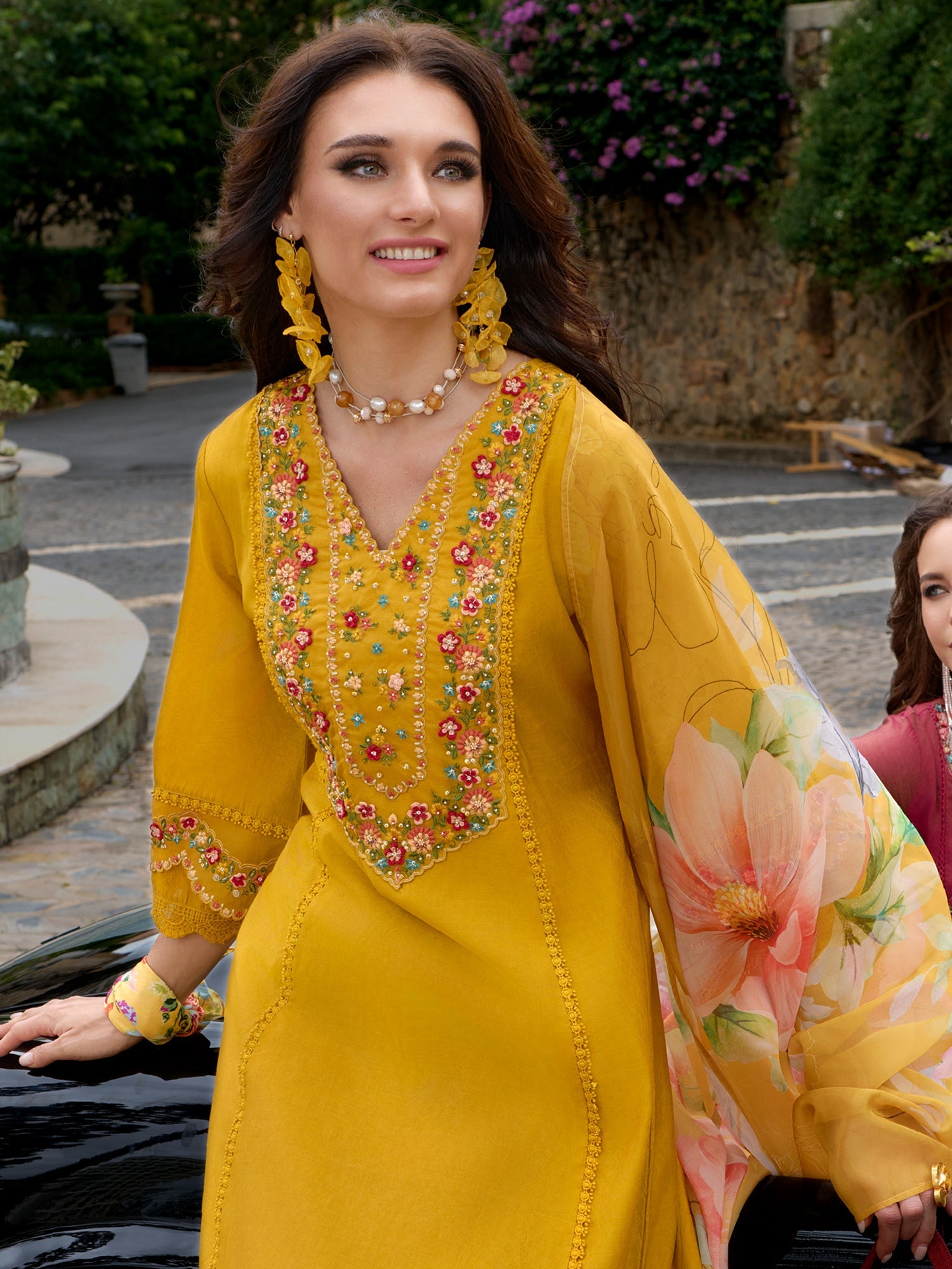 Women's Mustard Silk Blend Kurta Set - Taantav