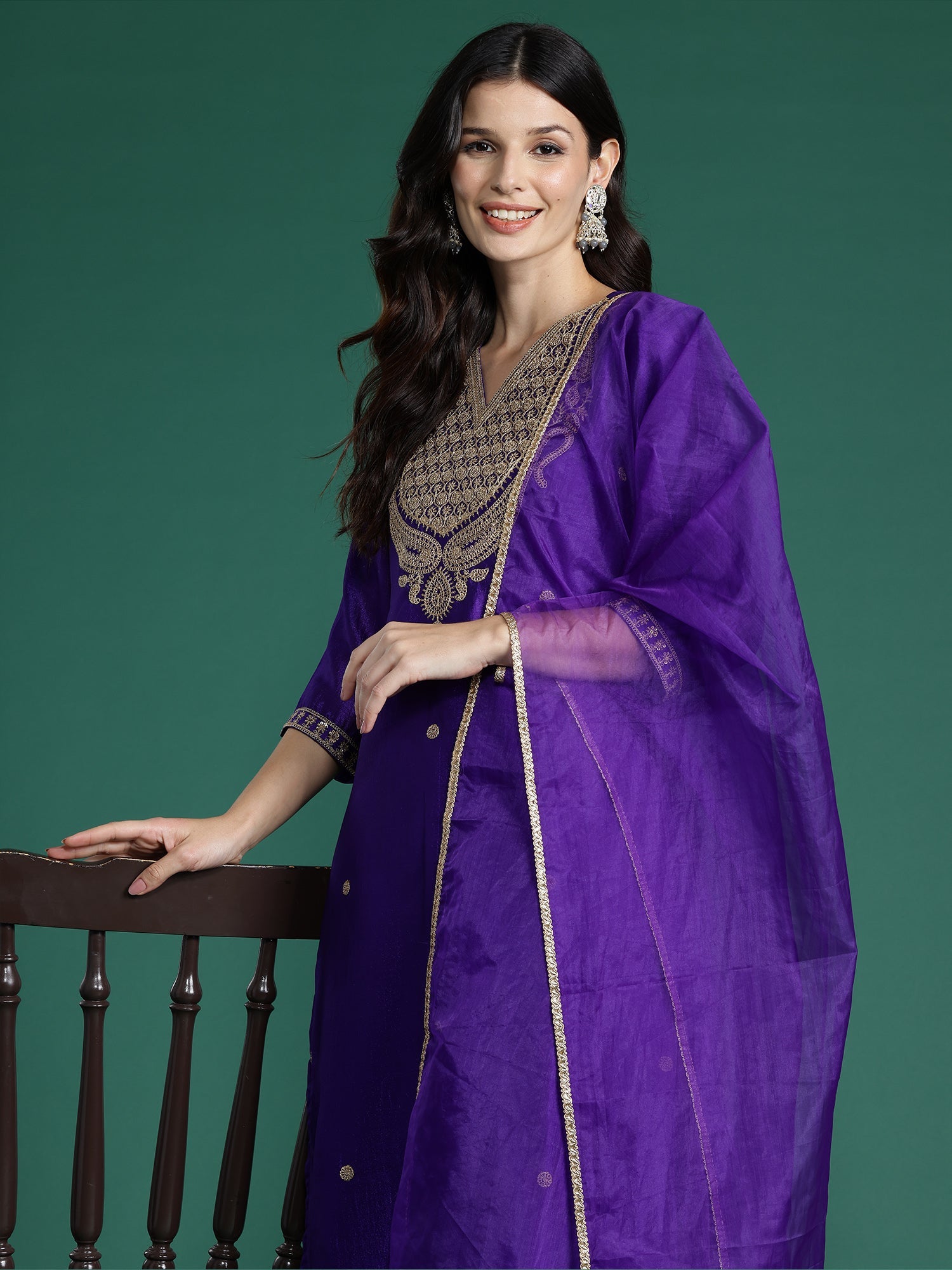 Women's Purple Silk Blend Kurta Set - Taantav