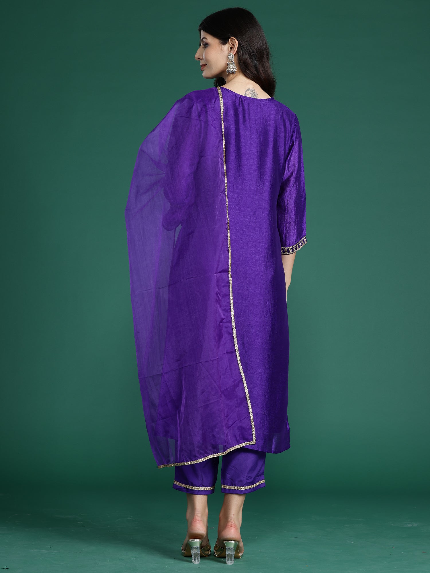 Women's Purple Silk Blend Kurta Set - Taantav