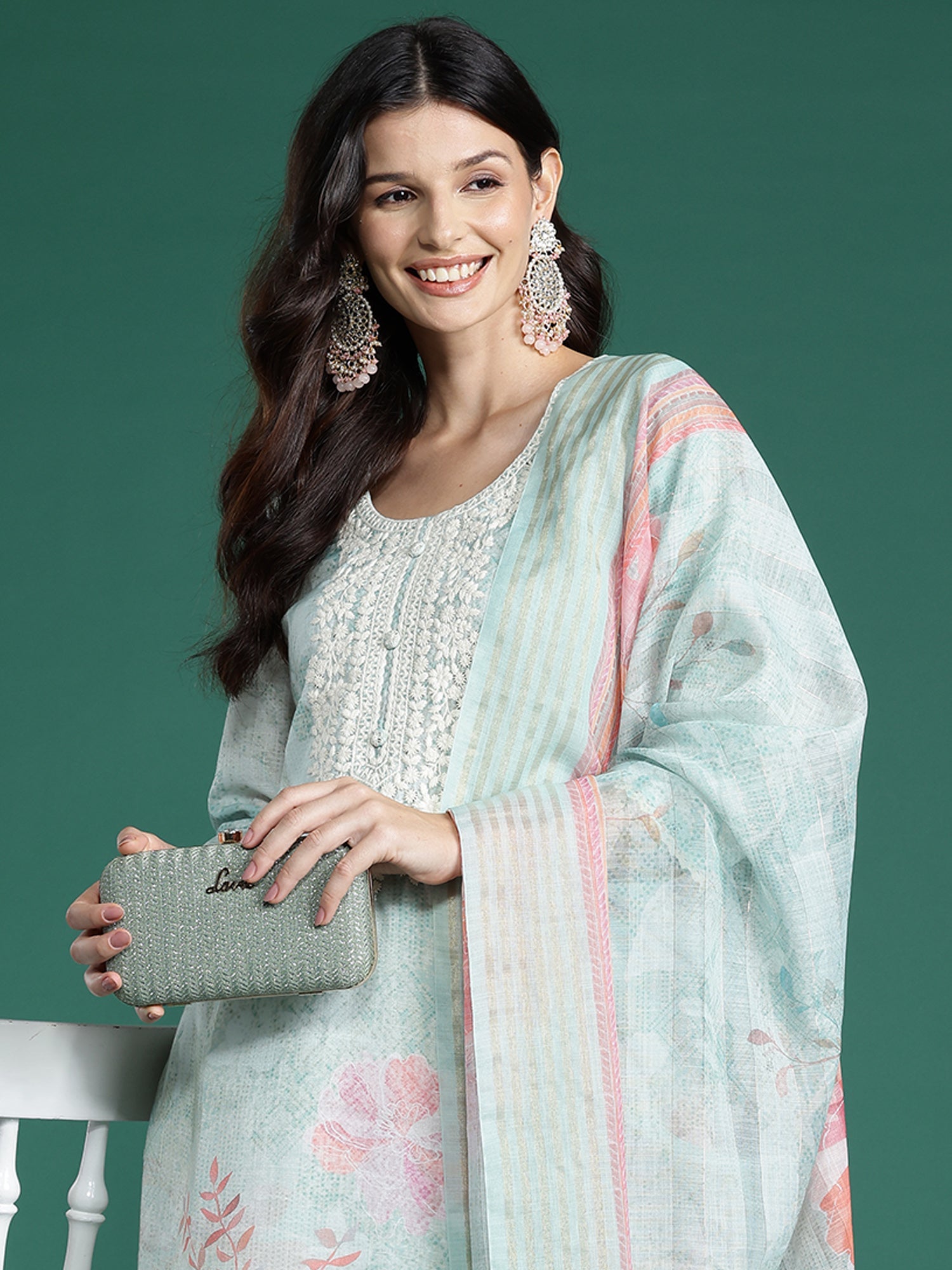 Women's Sea Green Cotton Blend Kurta Set - Taantav