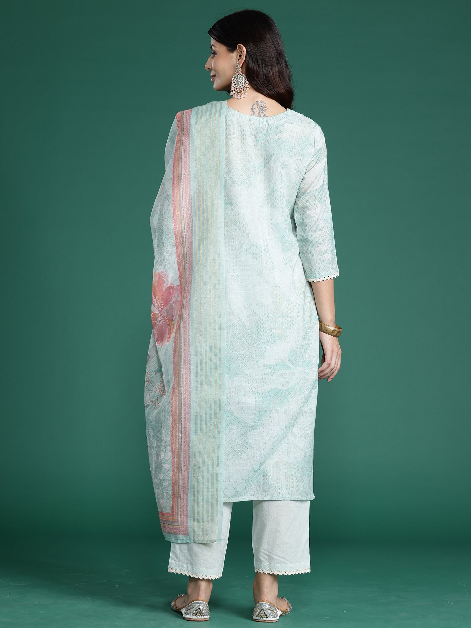 Women's Sea Green Cotton Blend Kurta Set - Taantav