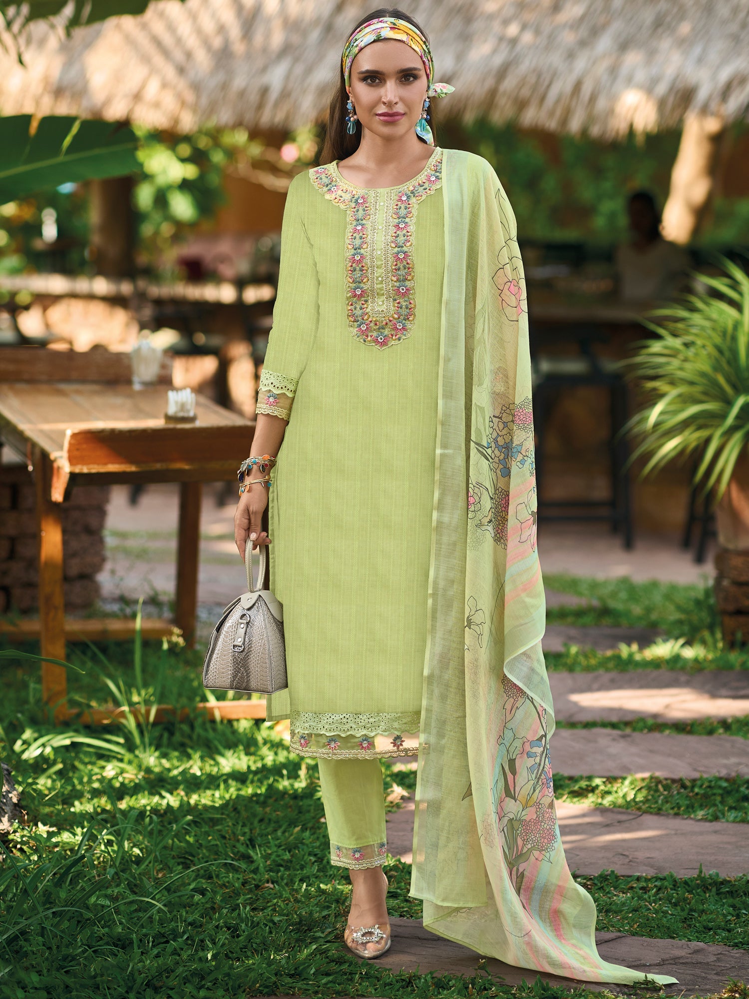 Women's Green Pure Cotton Kurta Set - Taantav