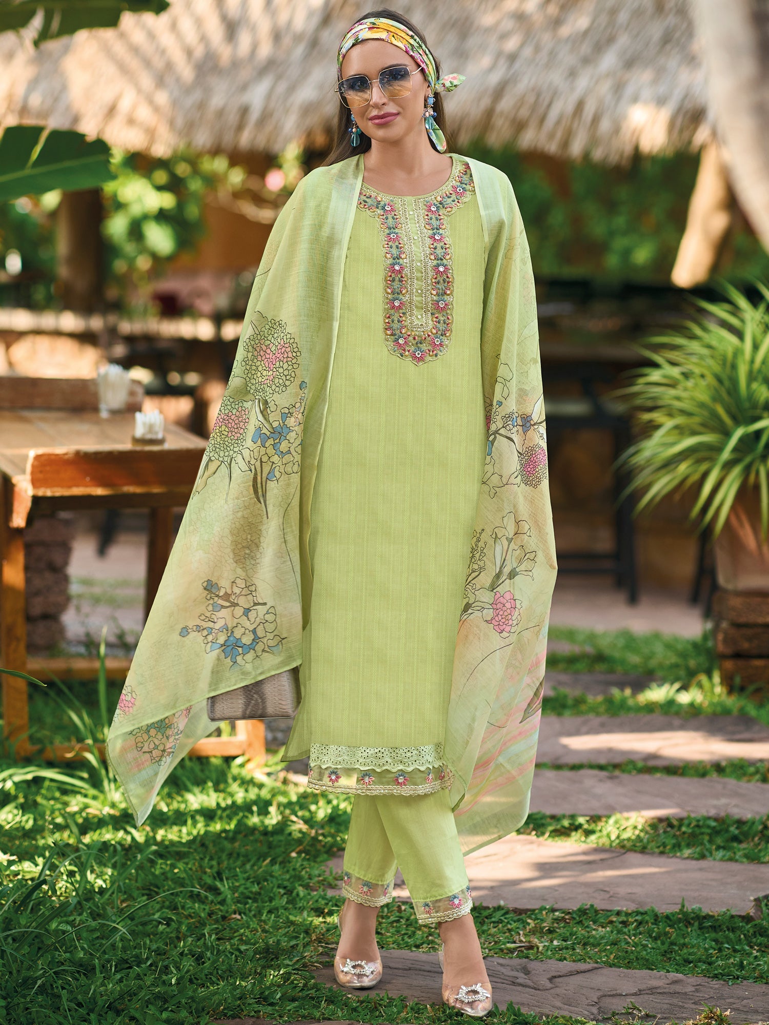 Women's Green Pure Cotton Kurta Set - Taantav