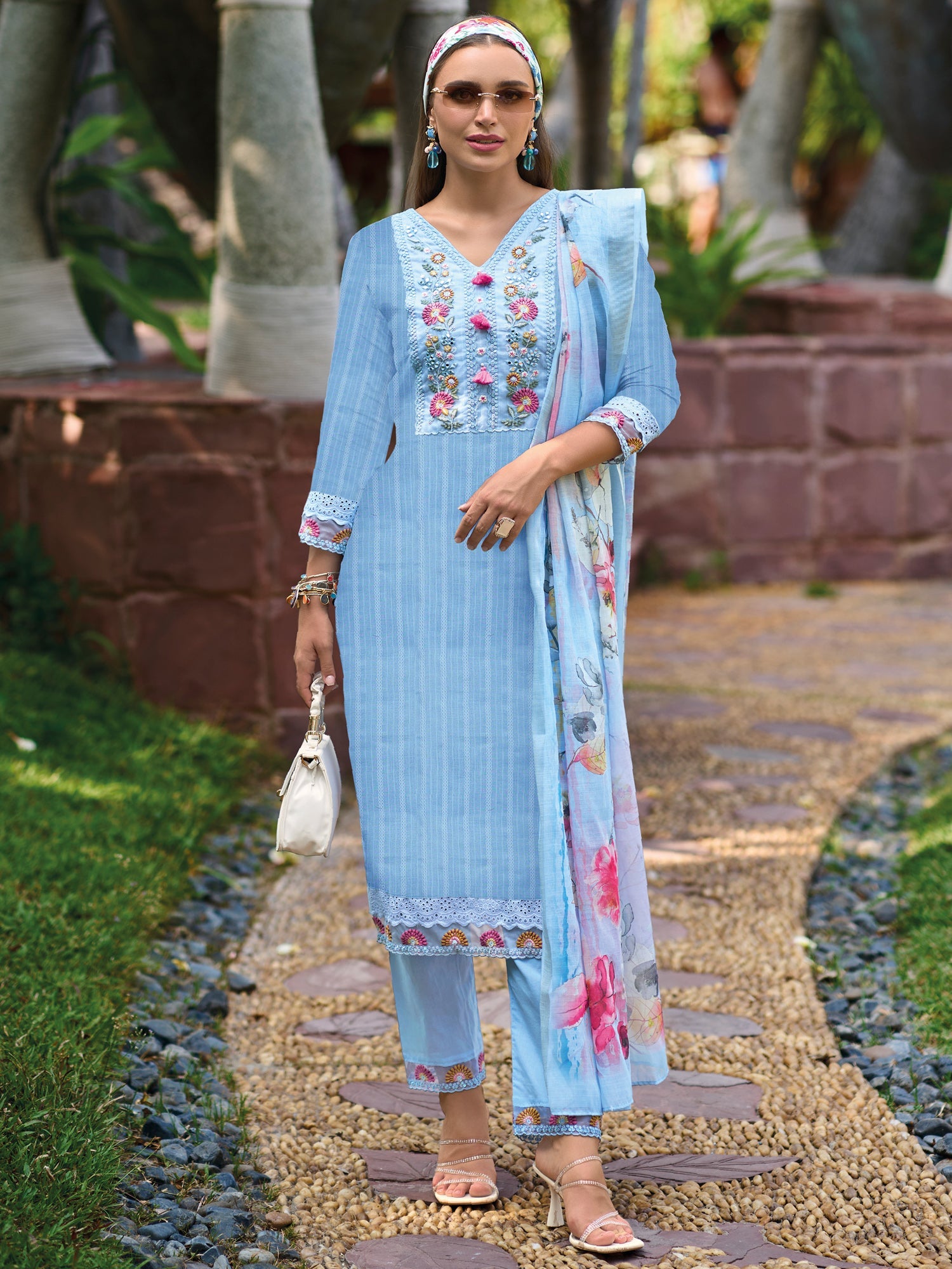 Women's Turquoise Blue Pure Cotton Kurta Set - Taantav