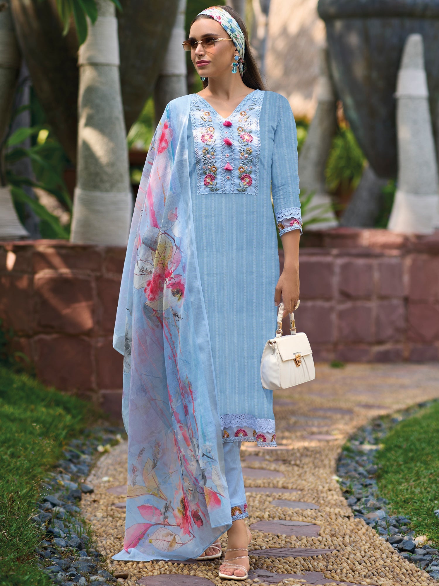 Women's Turquoise Blue Pure Cotton Kurta Set - Taantav