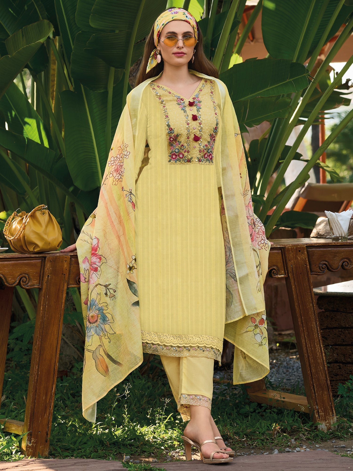 Women's Yellow Pure Cotton Kurta Set - Taantav