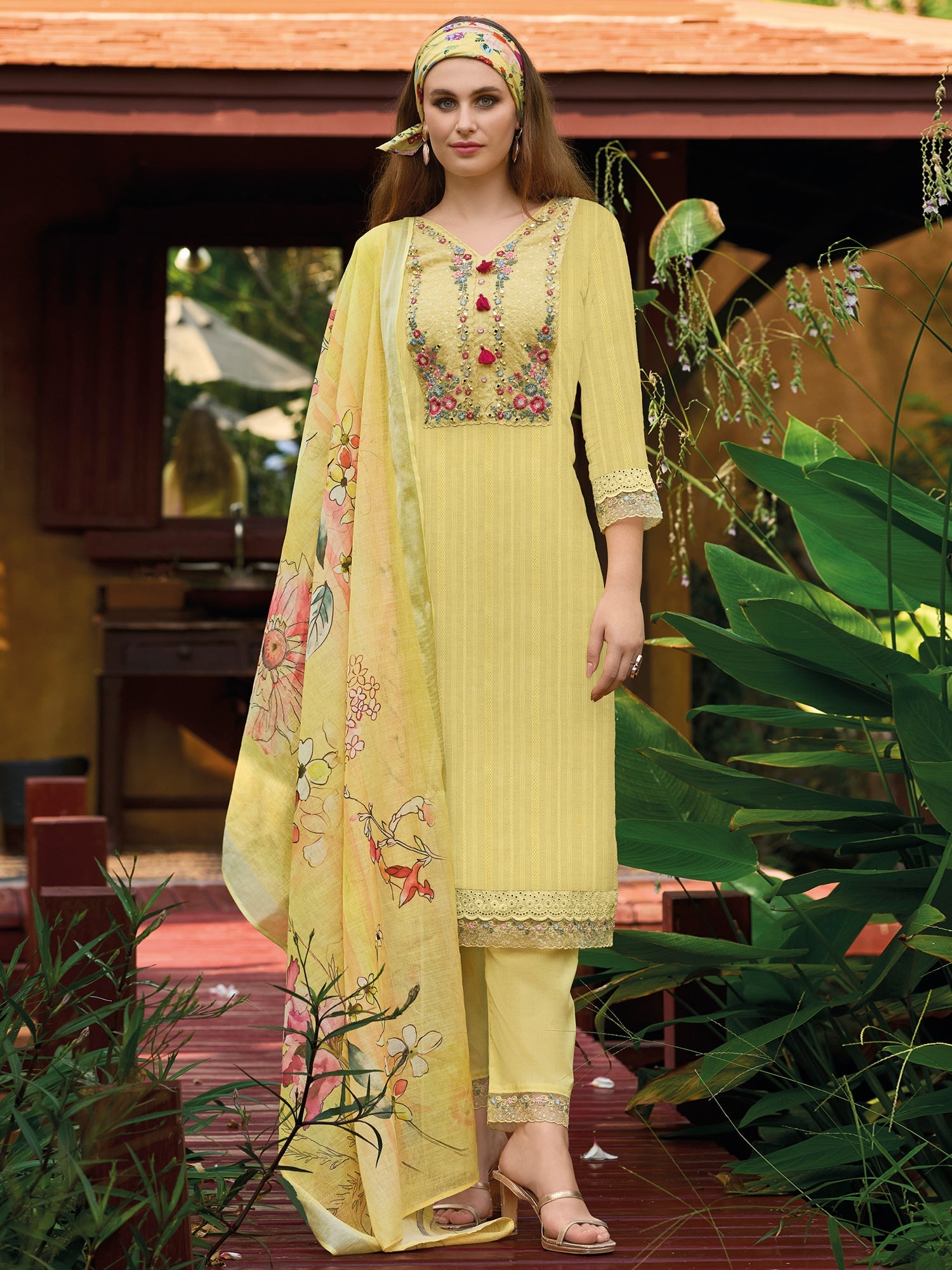 Women's Yellow Pure Cotton Kurta Set - Taantav