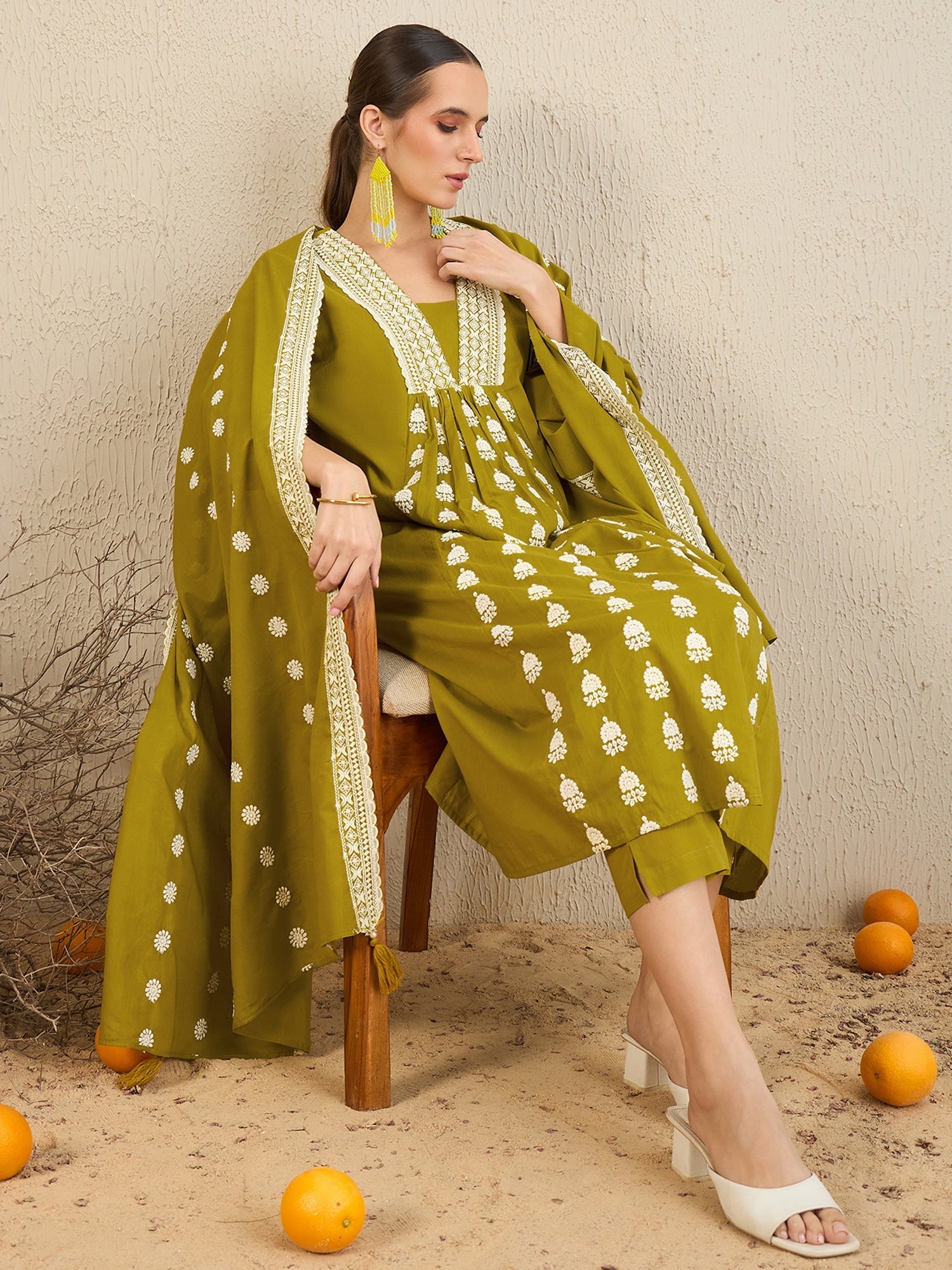 Women's Green Pure Cotton Kurta Set - Taantav