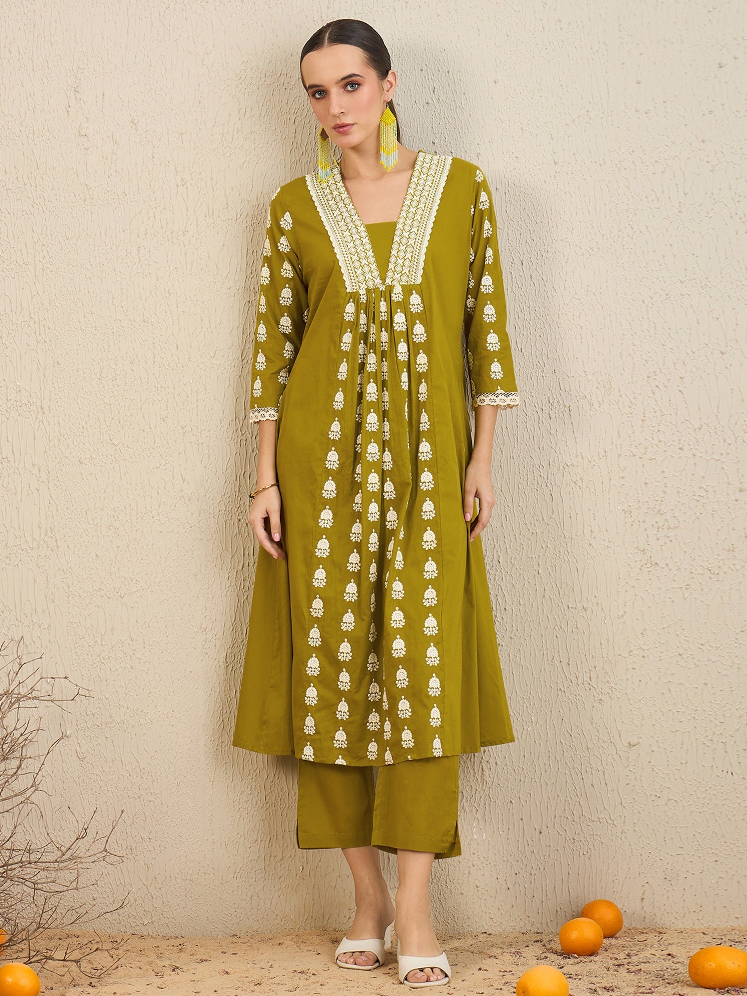 Women's Green Pure Cotton Kurta Set - Taantav